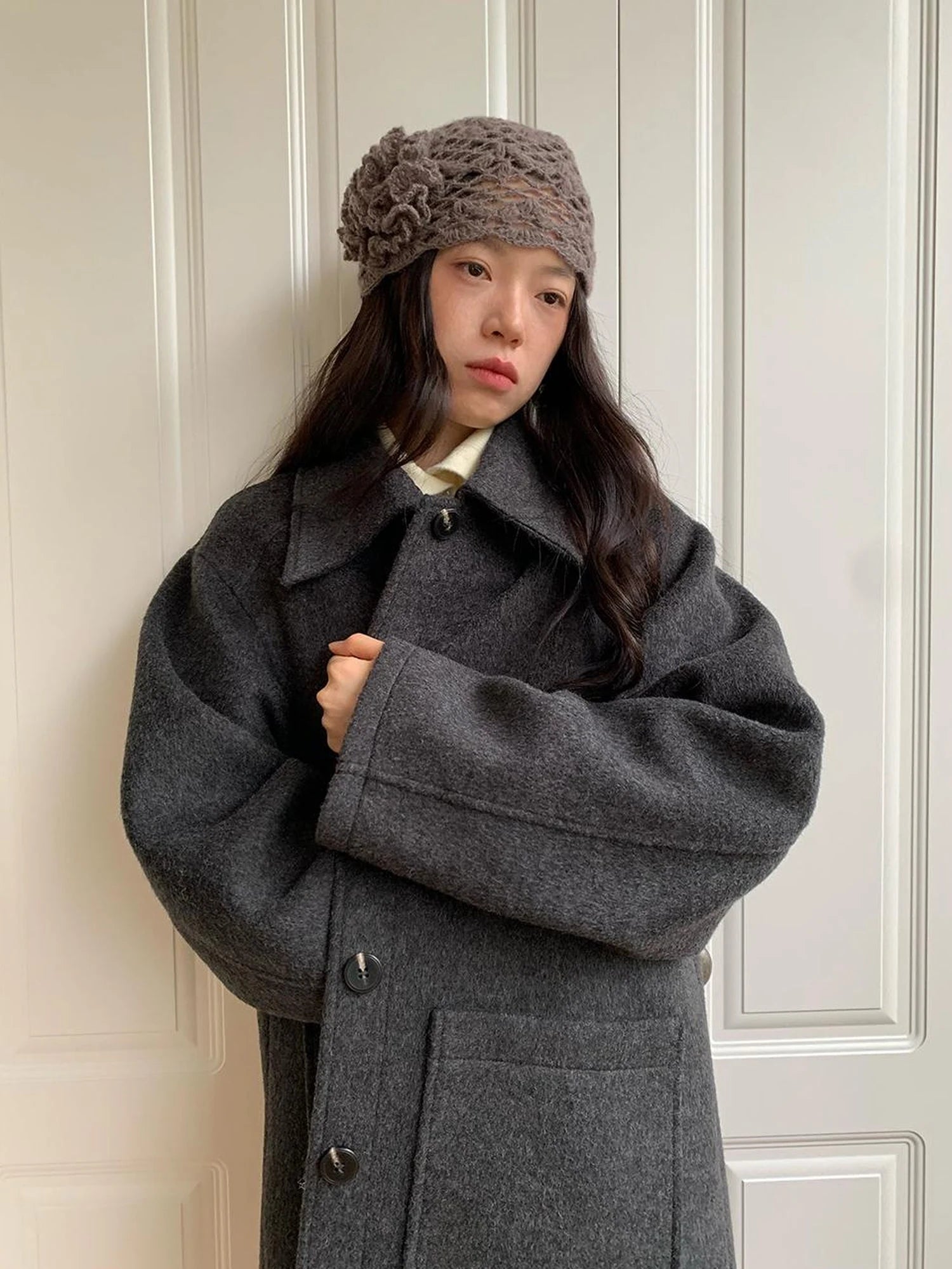 Double Breasted Wool Blend Coat 2024