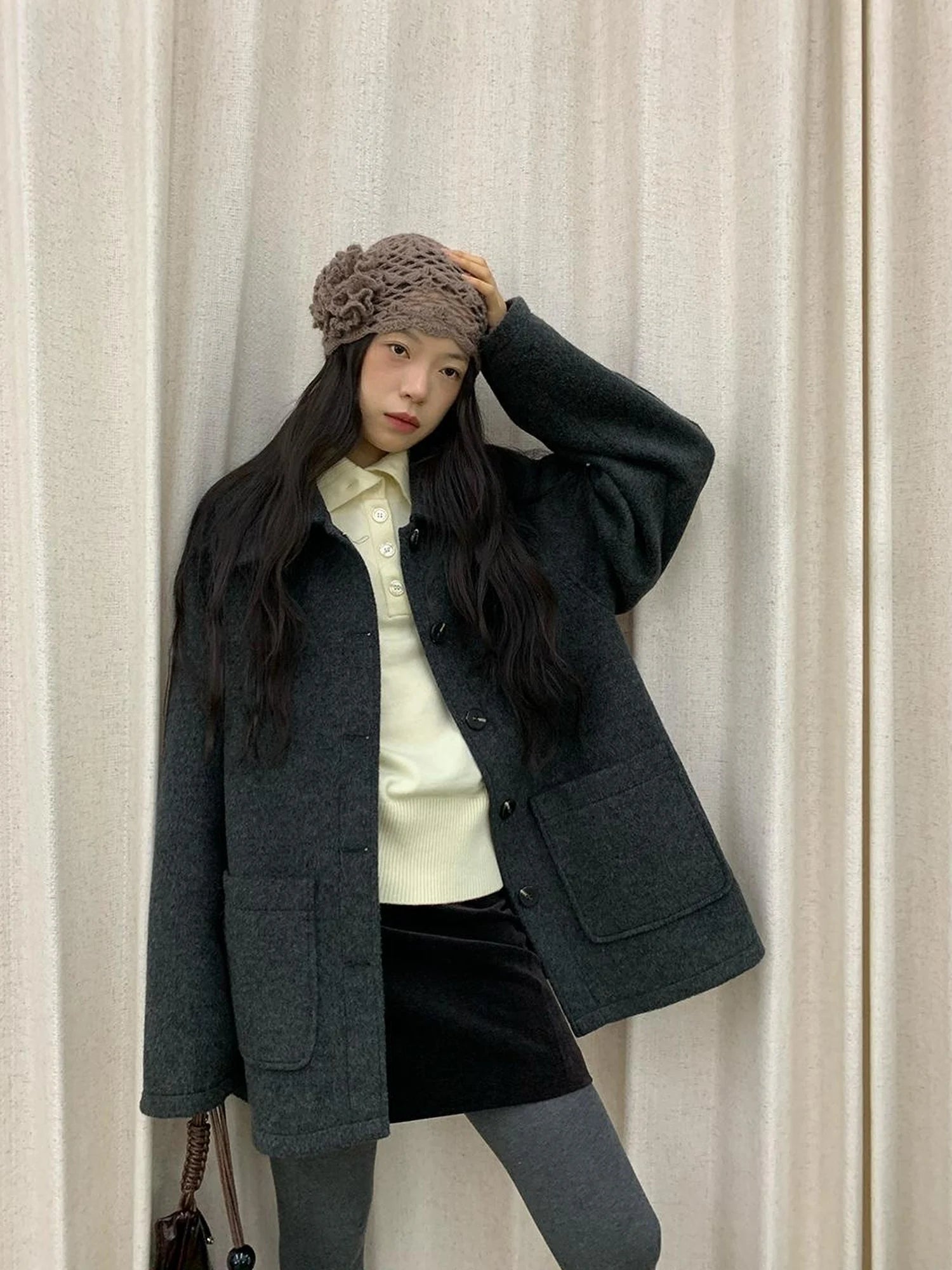 Double Breasted Wool Blend Coat 2024