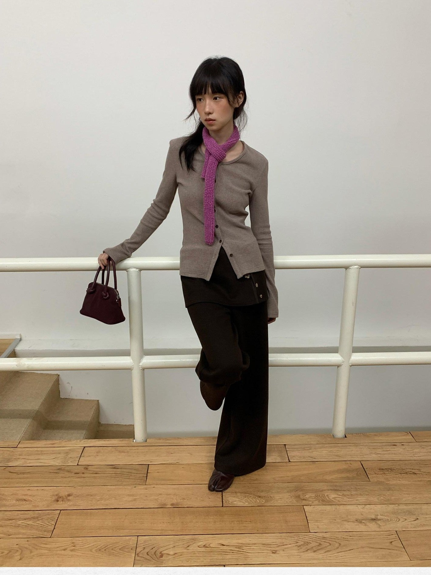 Dorydory Dusty Rose Gray Vintage Detachable Fur Collar Slim Fit Women&