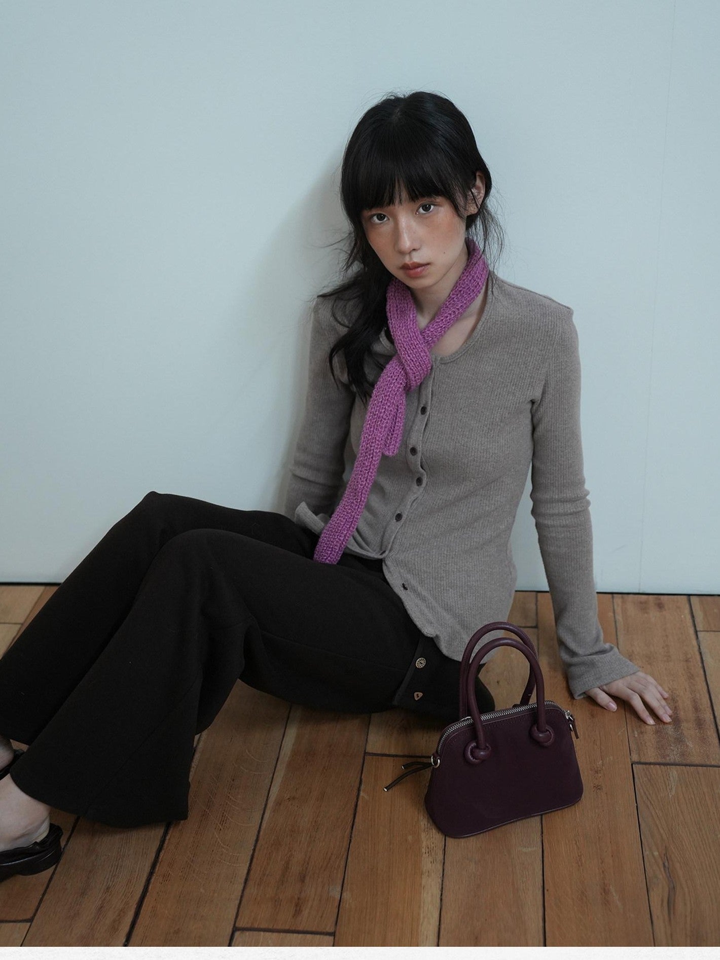 Dorydory Dusty Rose Gray Vintage Detachable Fur Collar Slim Fit Women&