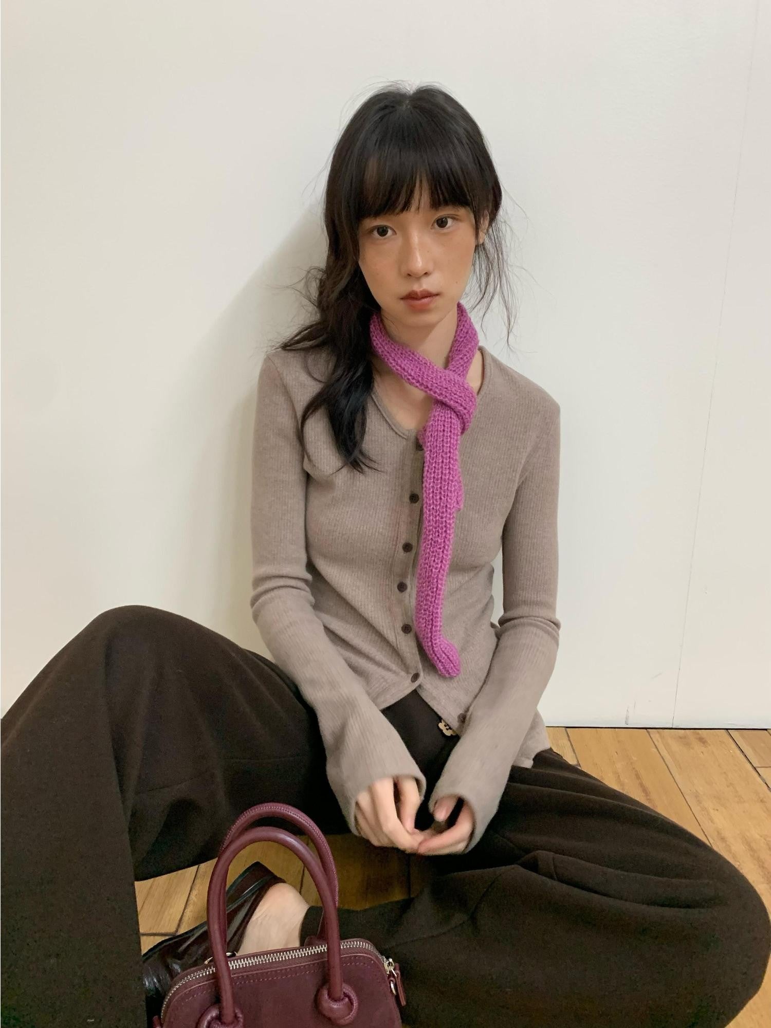 Dorydory Dusty Rose Gray Vintage Detachable Fur Collar Slim Fit Women&