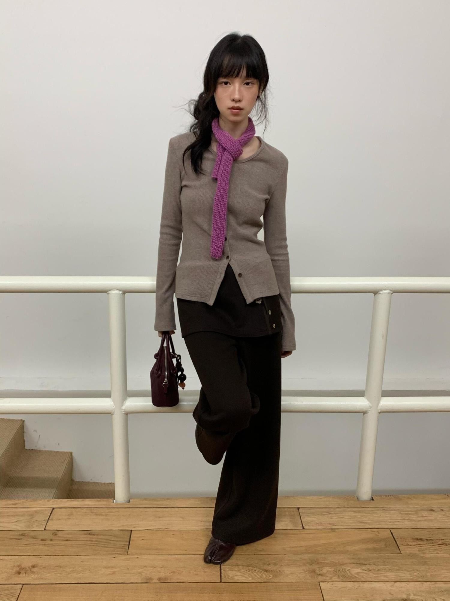Dorydory Dusty Rose Gray Vintage Detachable Fur Collar Slim Fit Women&