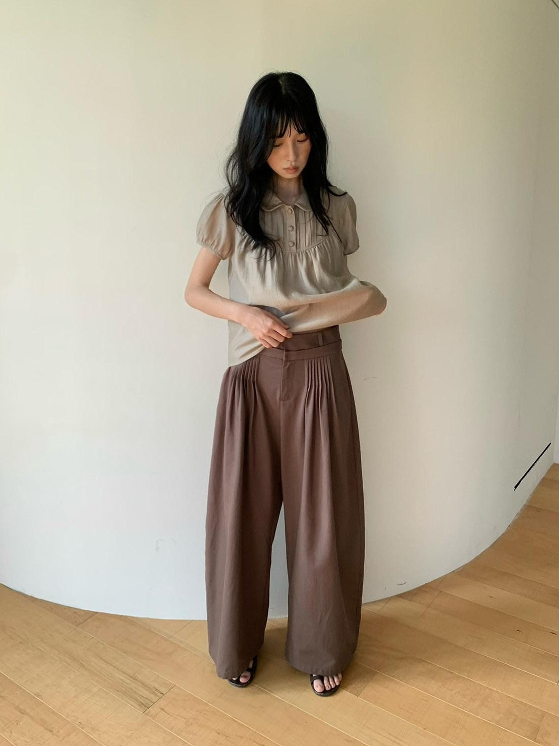 Dorydory Earthy Coffee Vintage Tuck Pleat High Waist Women&
