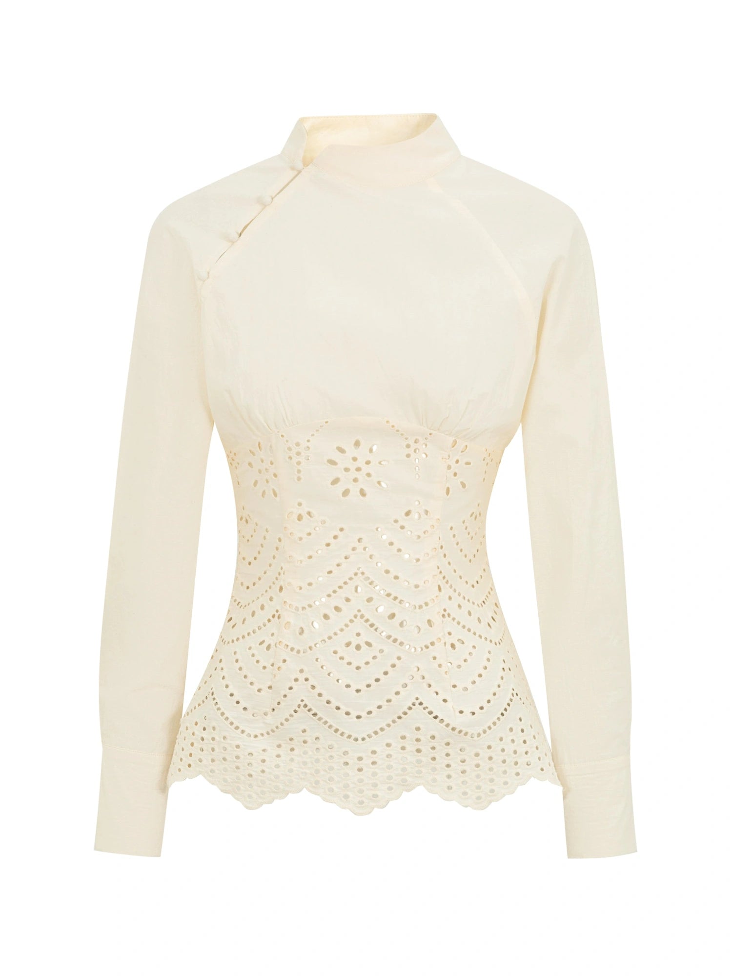 Elegant Embroidered Lace Up Cotton Blouse