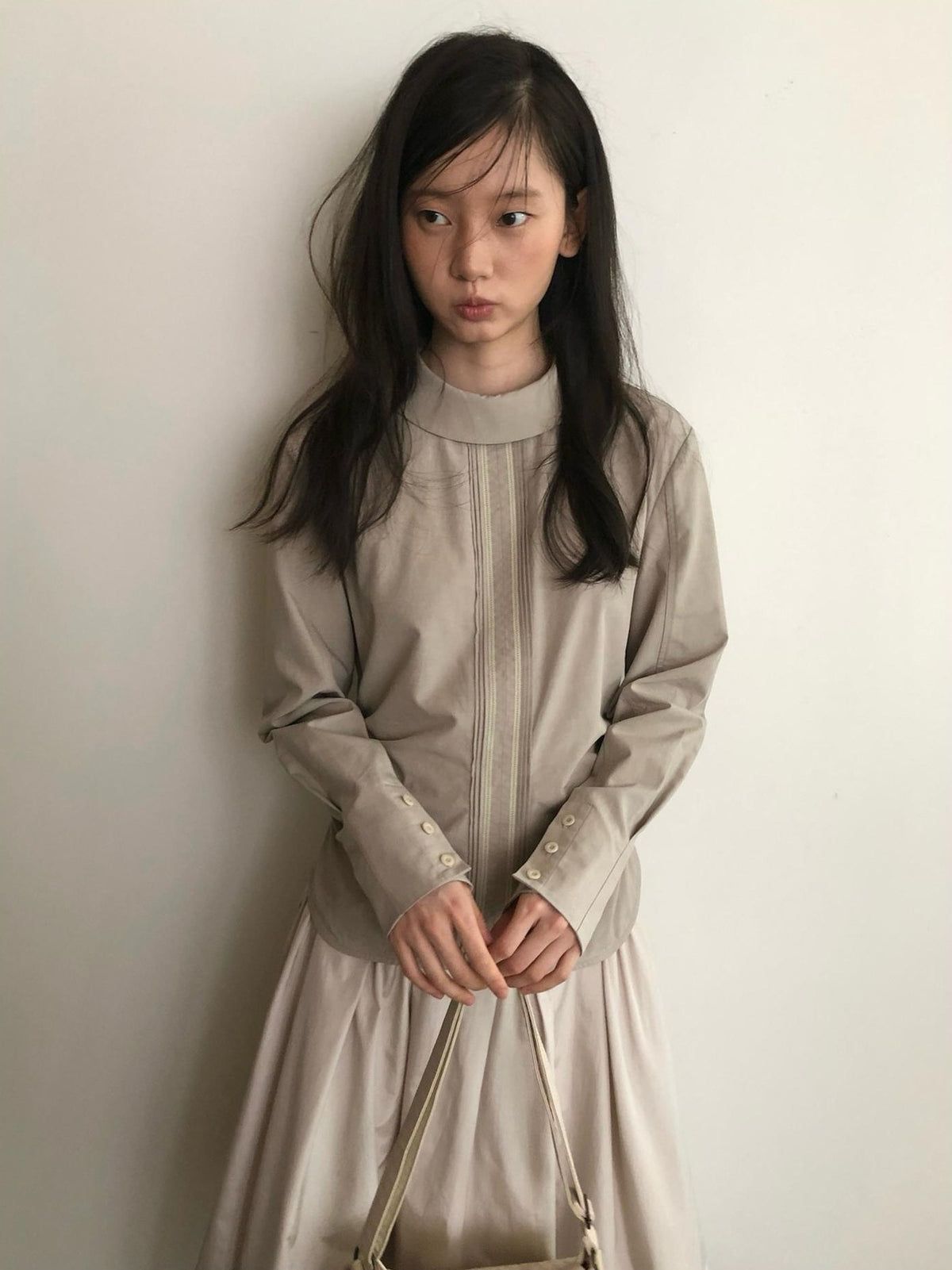 Dorydory Elegant Stand Collar Long Sleeve Lyocell Women&
