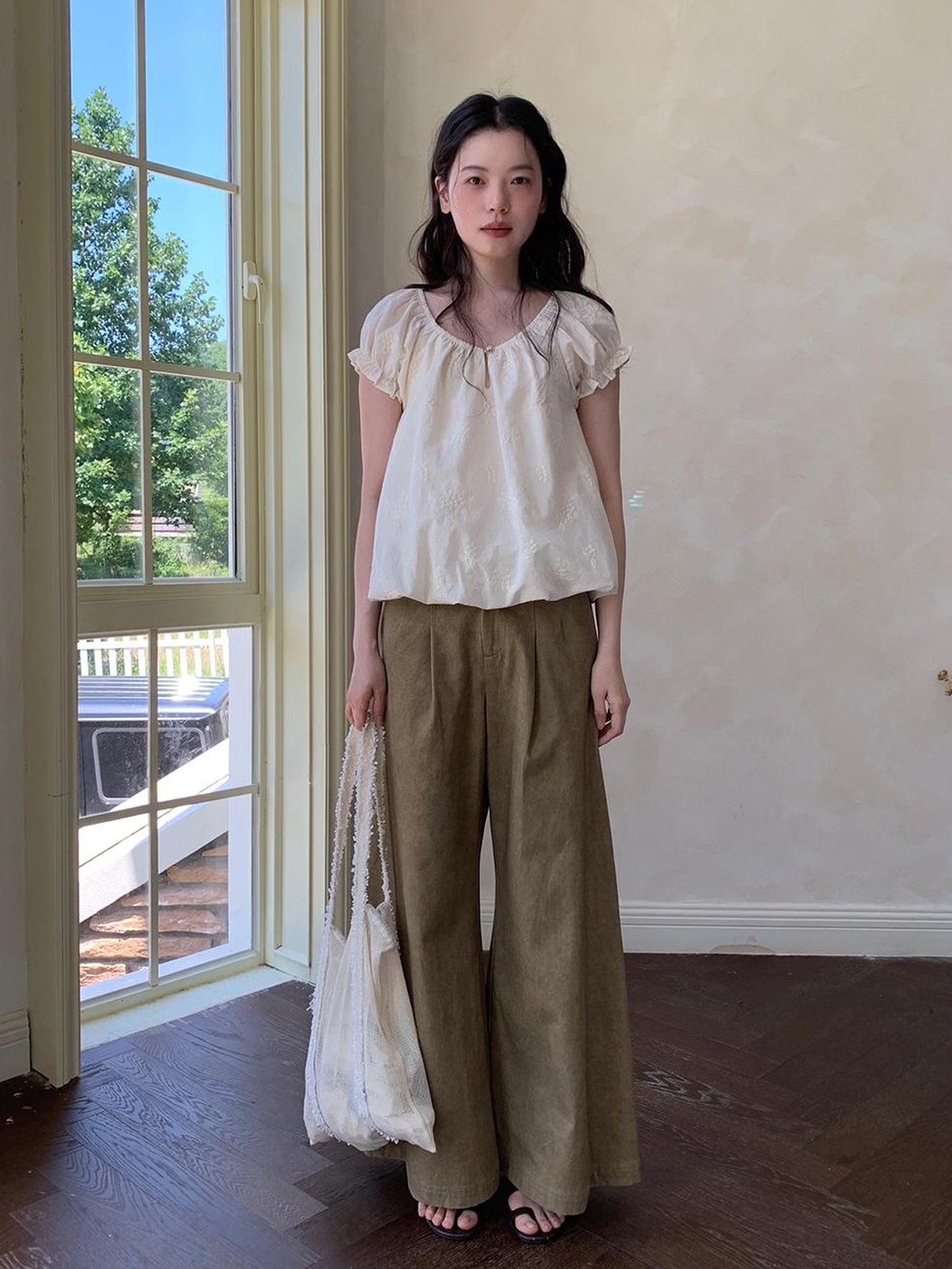 Dorydory Embroidered Berry Floral Blouse With Puffed Sleeves