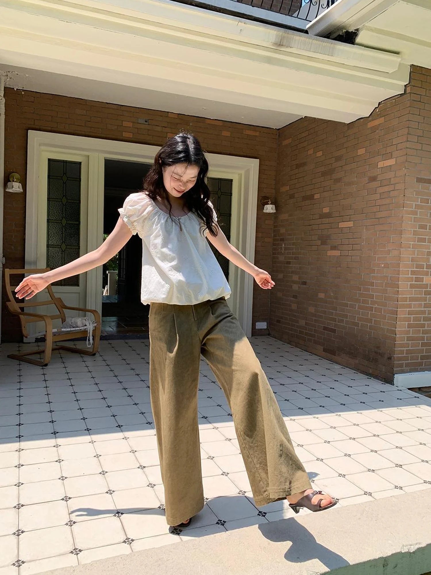 Embroidered Berry Floral Blouse With Puffed Sleeves