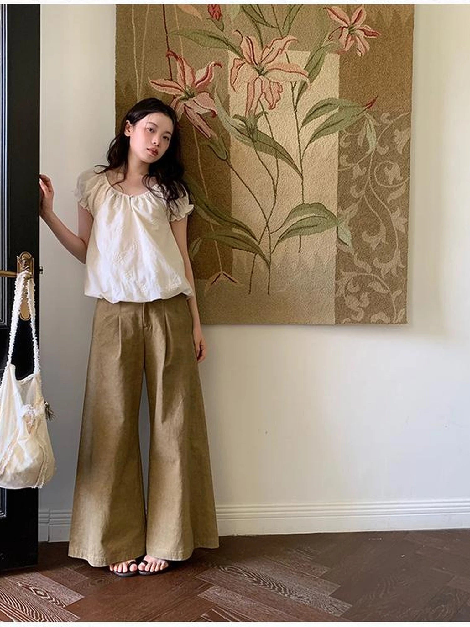 Embroidered Berry Floral Blouse With Puffed Sleeves