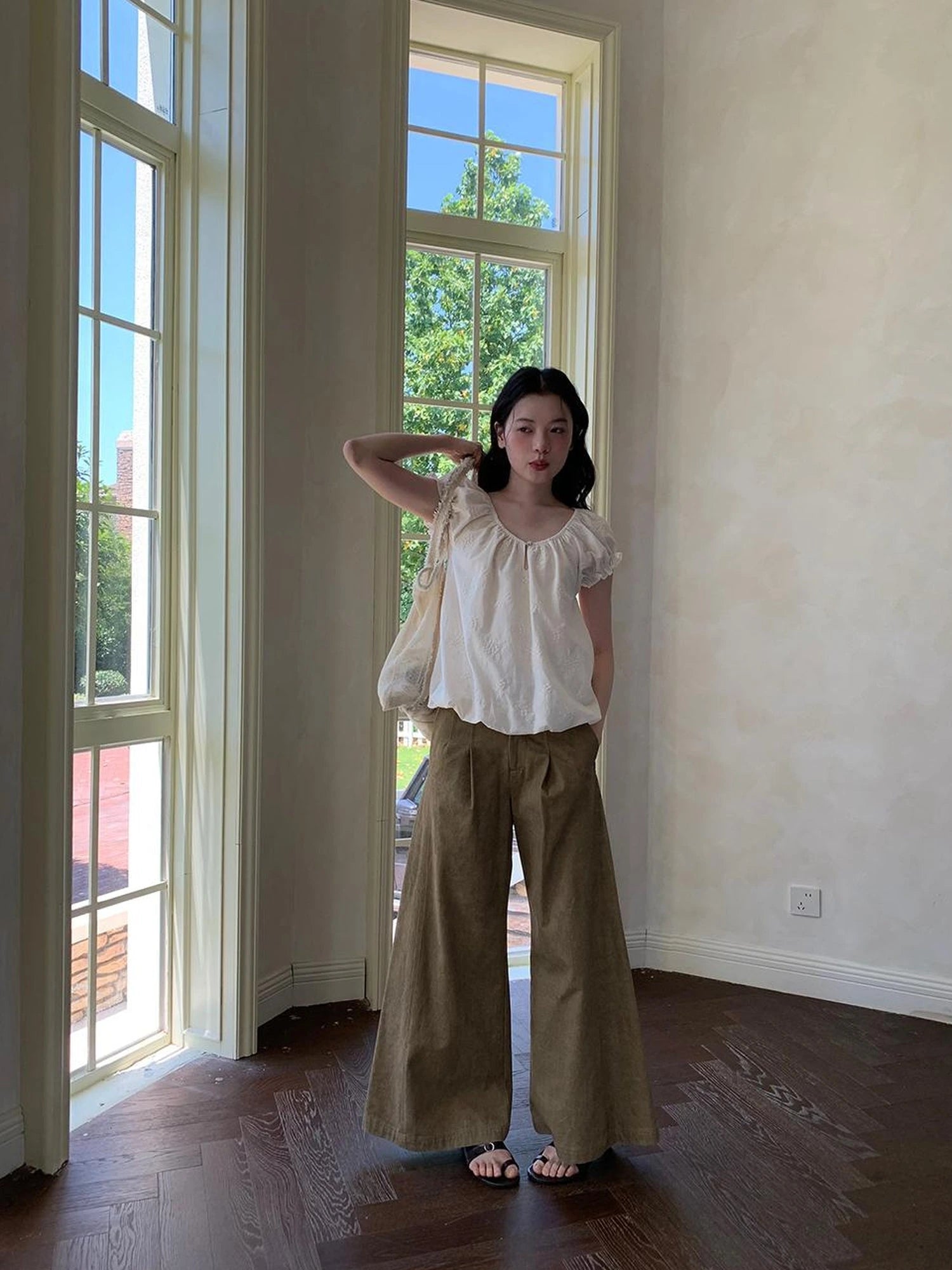 Embroidered Berry Floral Blouse With Puffed Sleeves