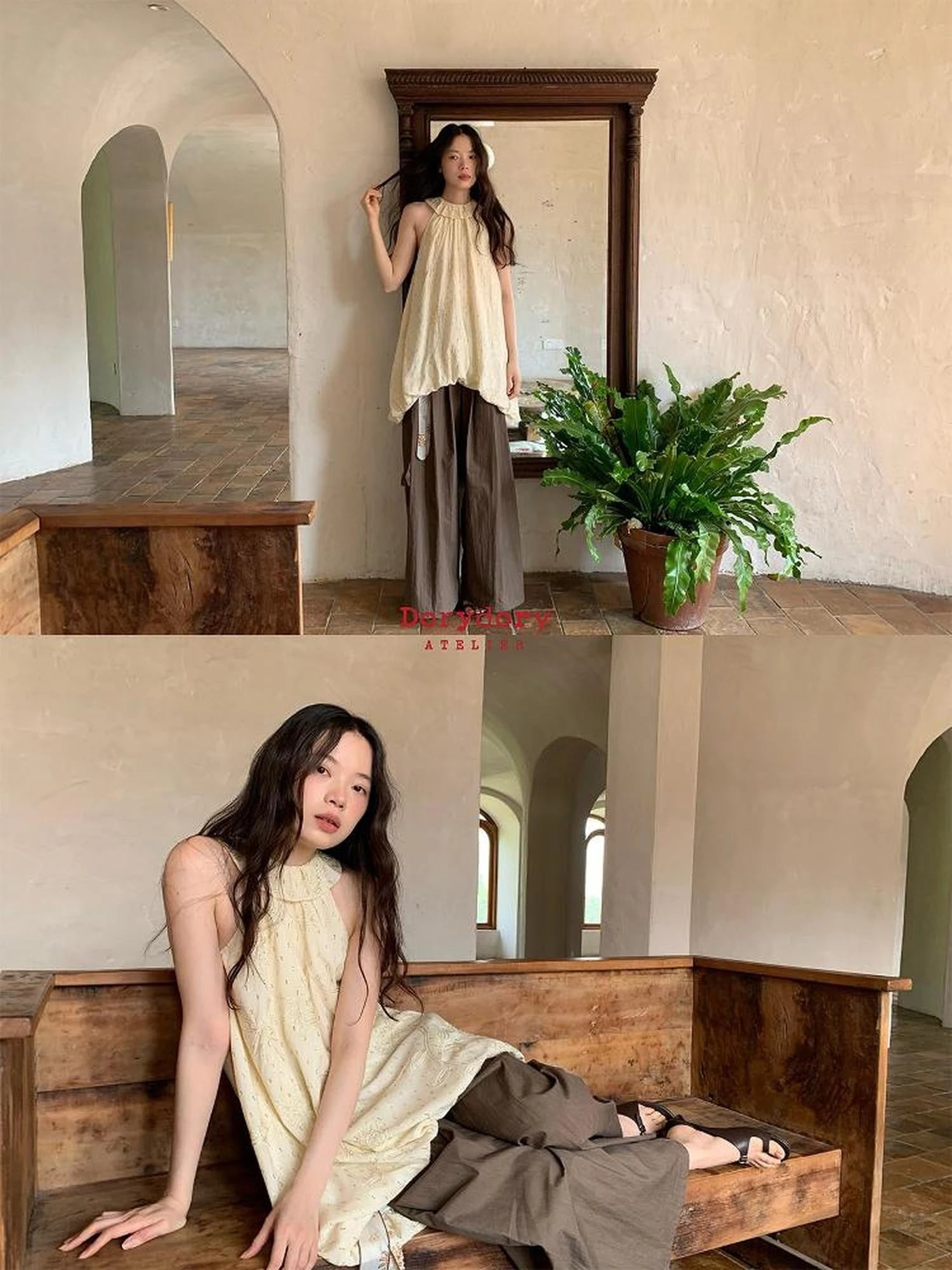 Embroidered Cotton Halter Neck Sundress With Lace Collar