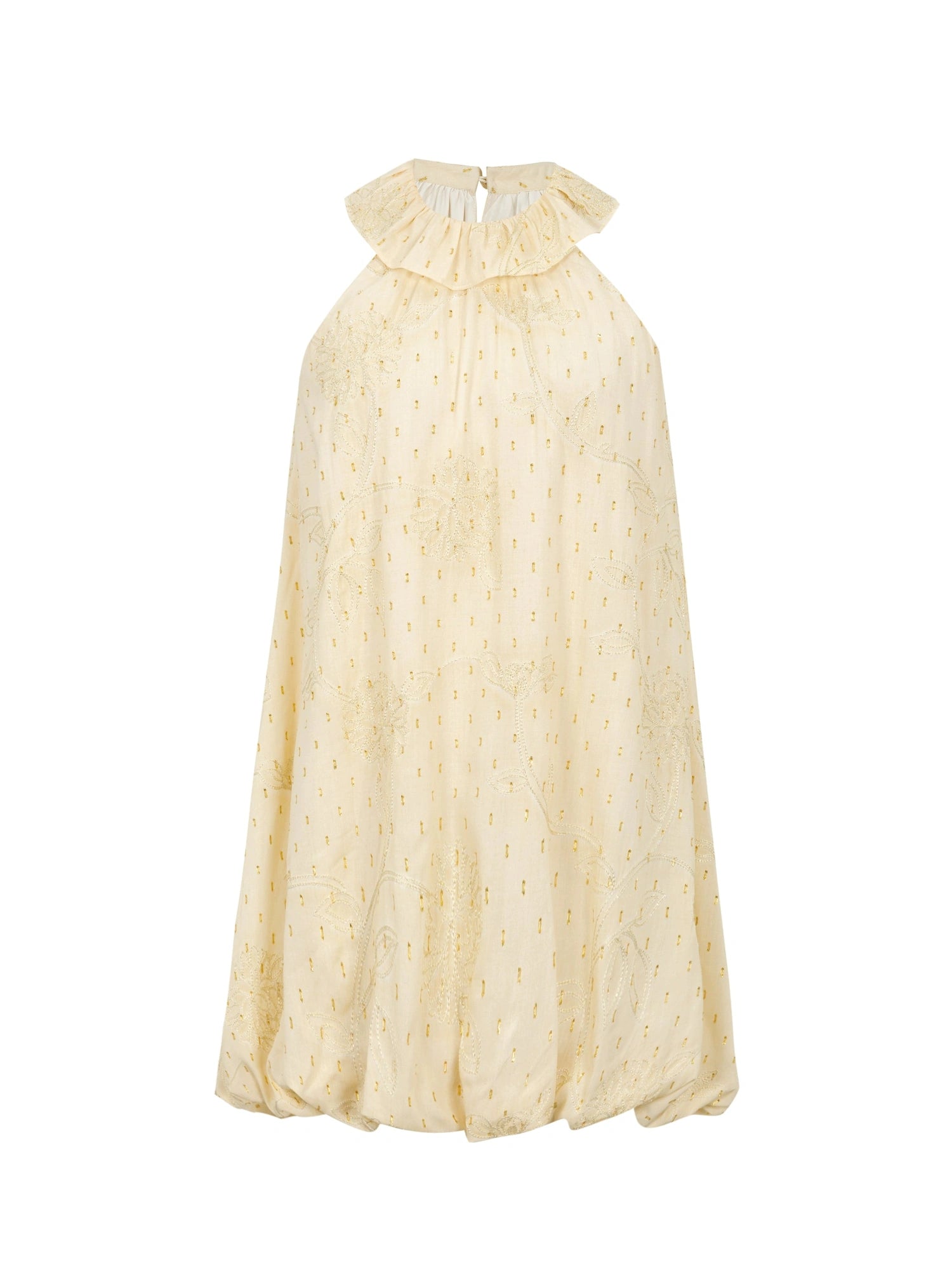 Embroidered Cotton Halter Neck Sundress With Lace Collar