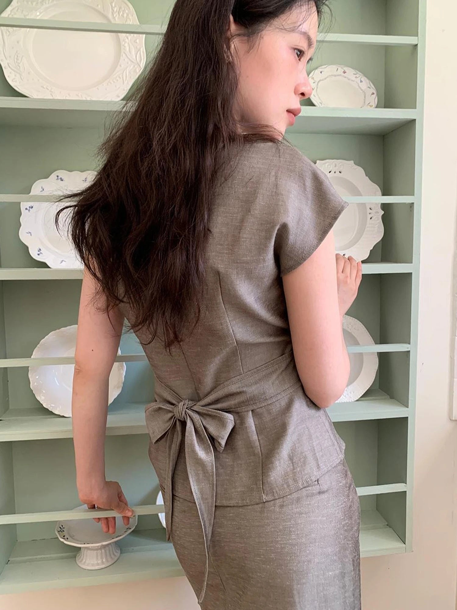 Embroidered Mandarin Collar White Shirt With Floral Lace Hem