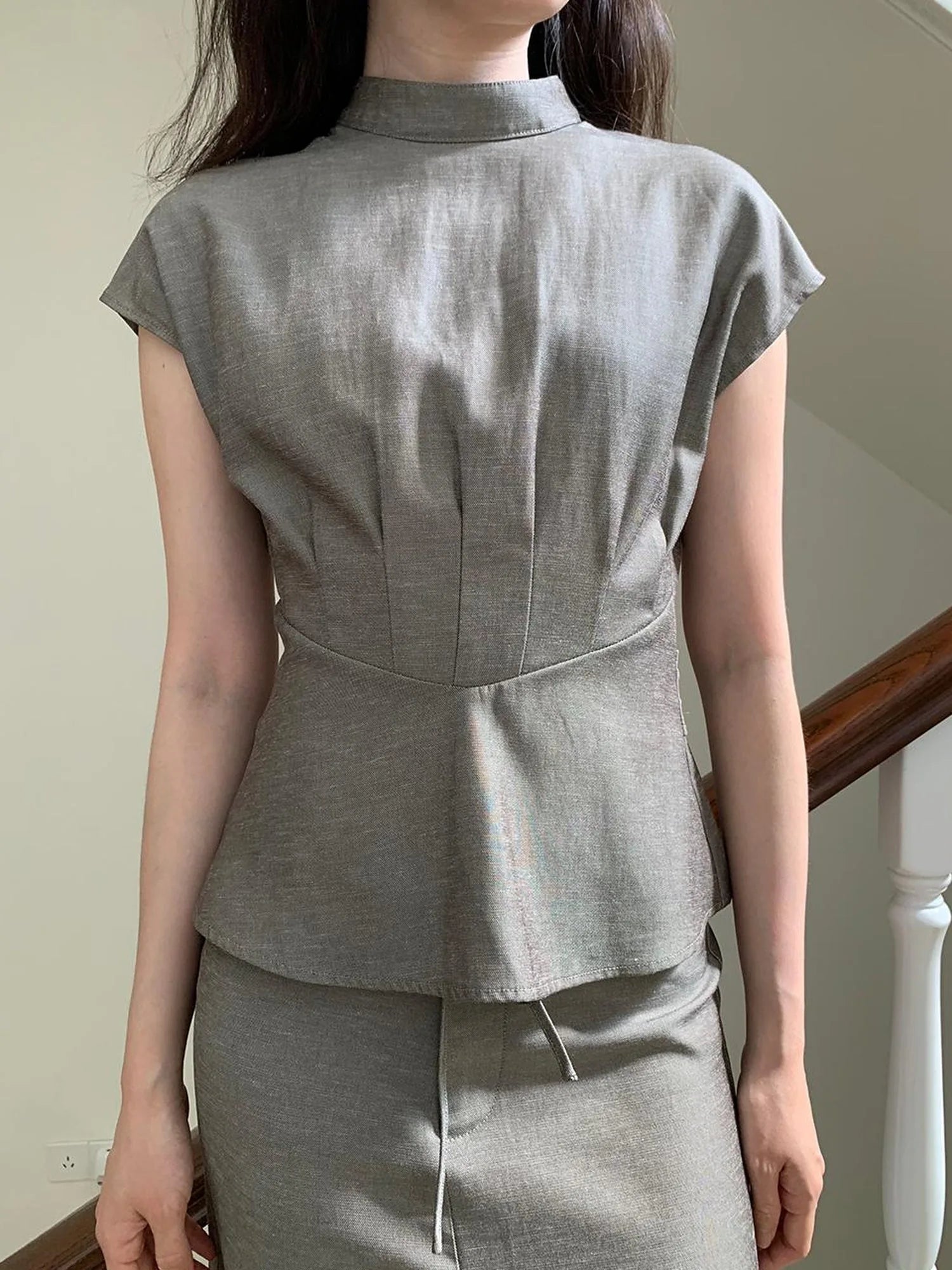 Embroidered Mandarin Collar White Shirt With Floral Lace Hem