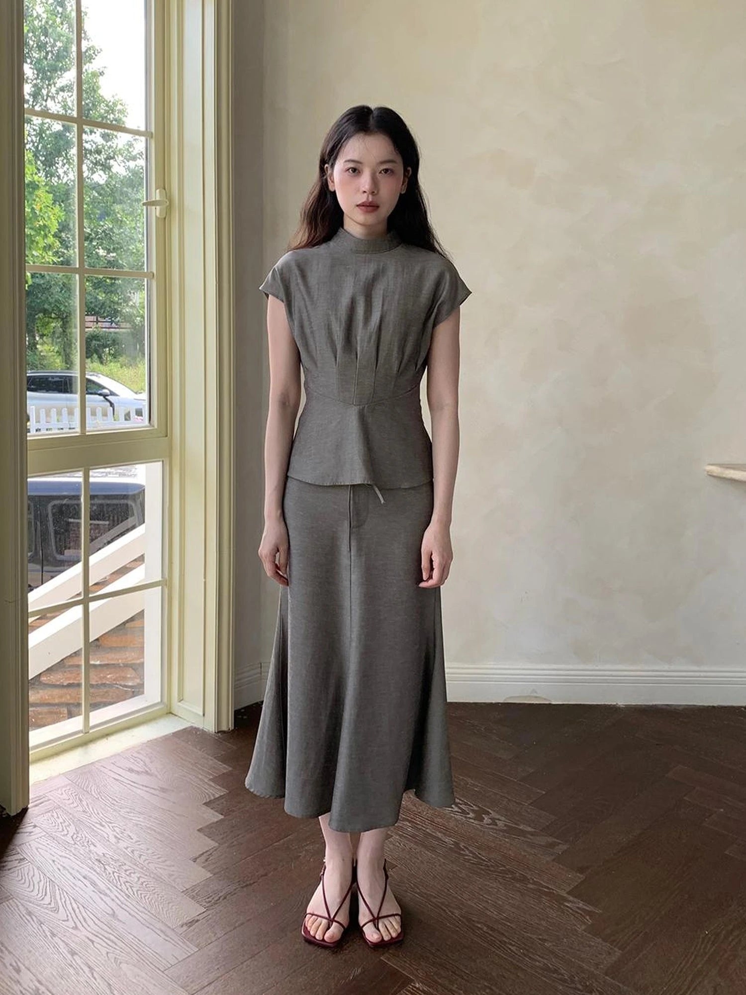 Embroidered Mandarin Collar White Shirt With Floral Lace Hem