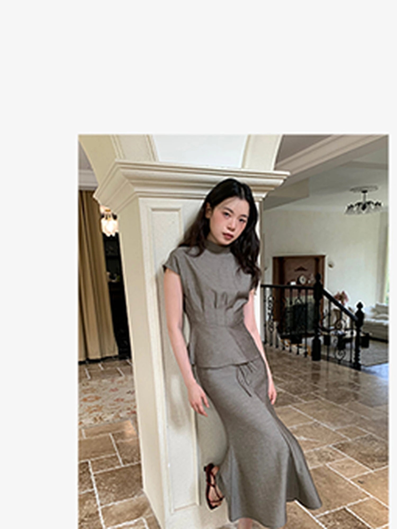 Embroidered Mandarin Collar White Shirt With Floral Lace Hem