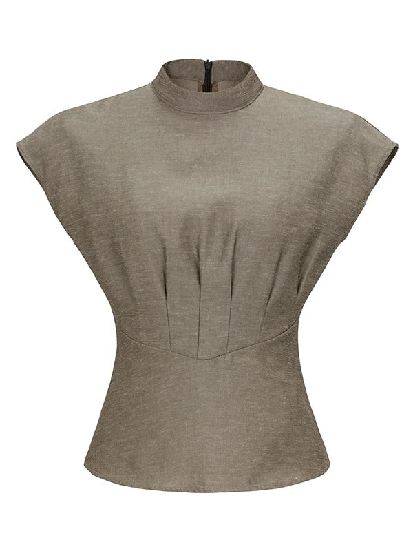 Embroidered Mandarin Collar White Shirt With Floral Lace Hem