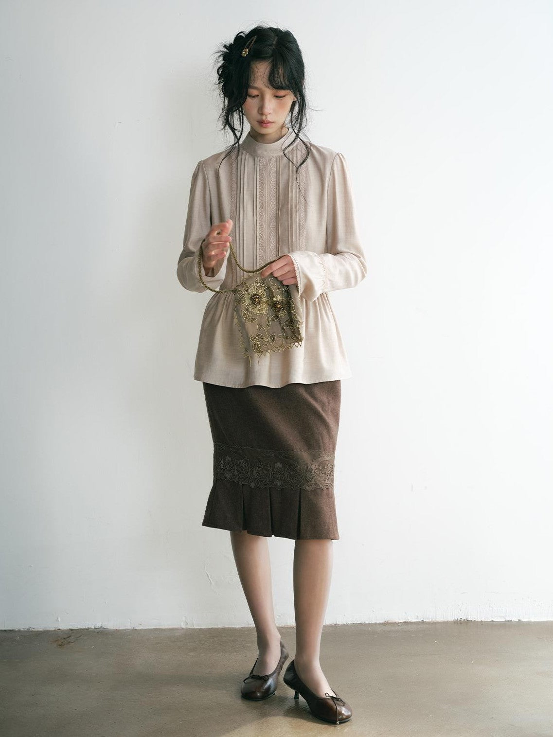 Dorydory Embroidered Ruffle Trim Lace Detail Women&