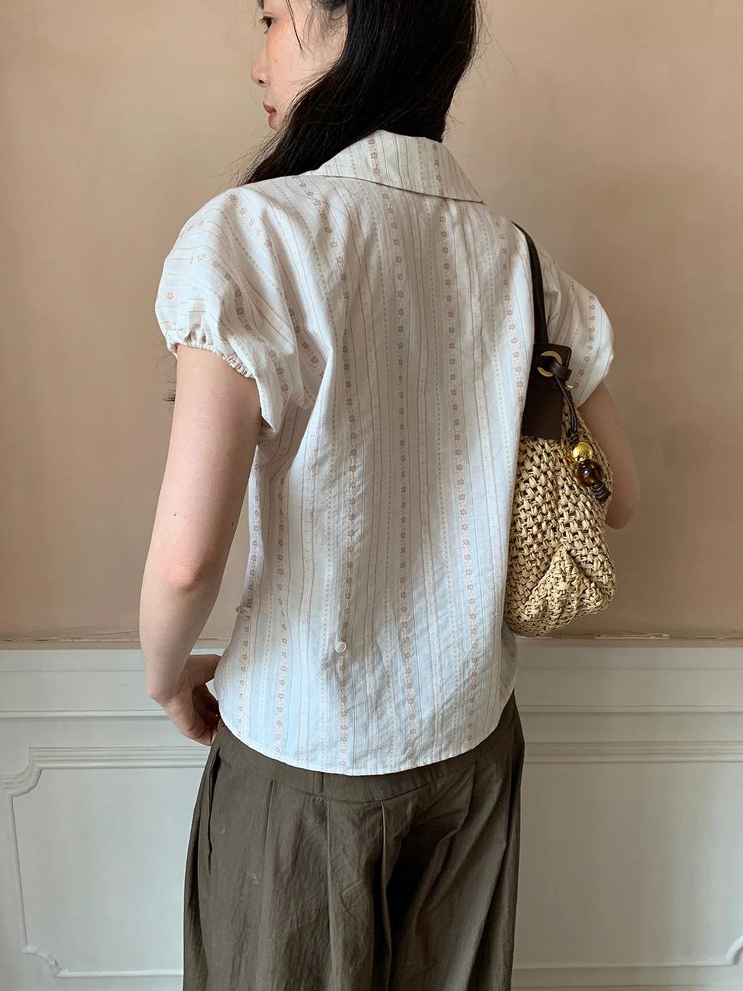 Floral Bud Tie Front Jacquard Blouse