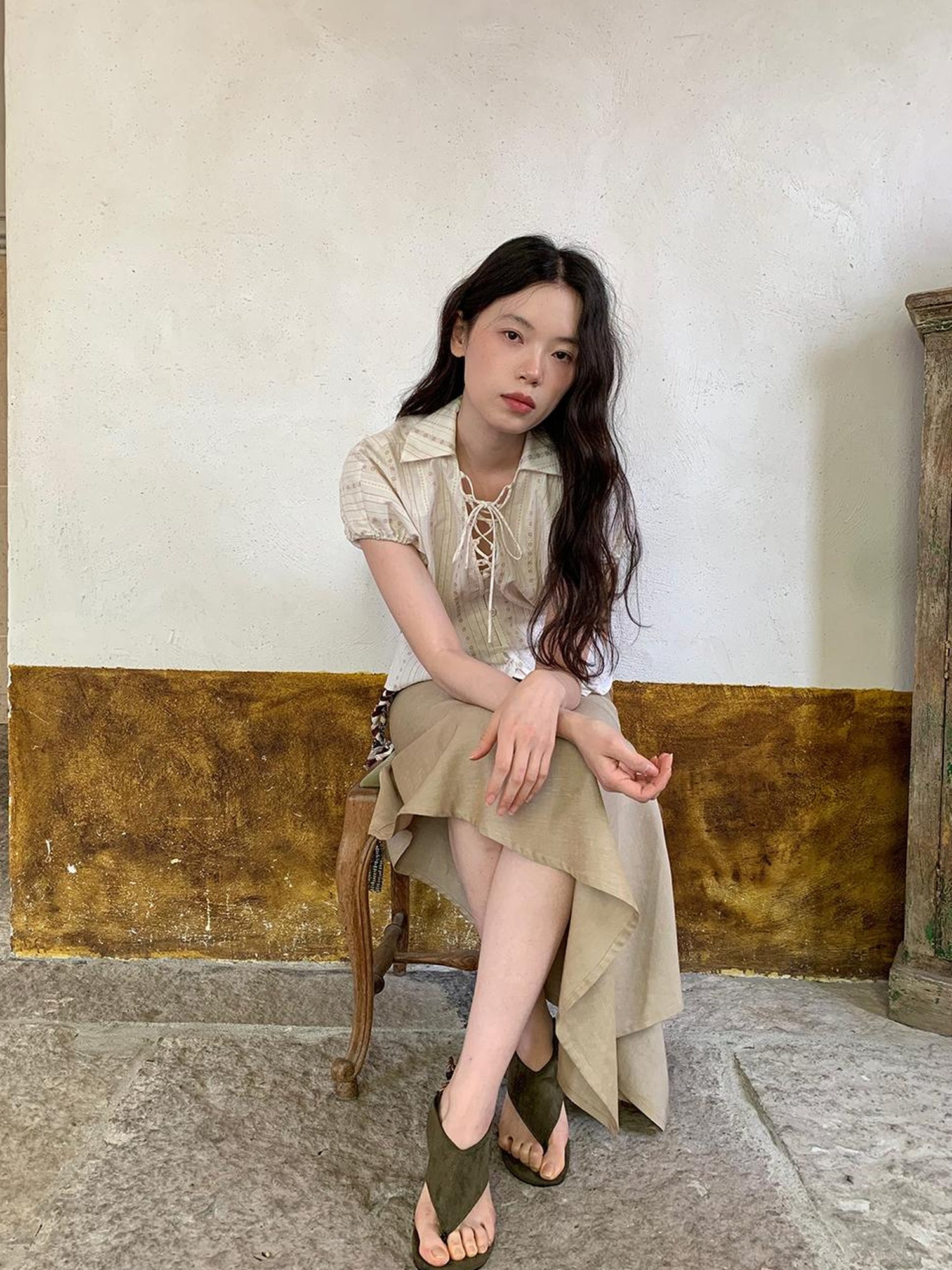 Dorydory Floral Bud Tie Front Jacquard Blouse