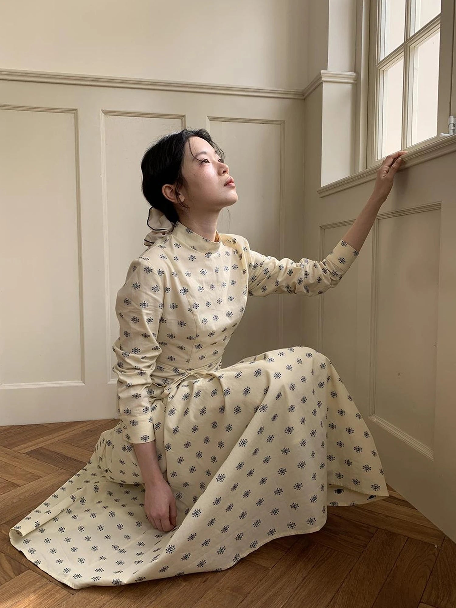 Floral Cotton High Waist A Line Maxi Skirt