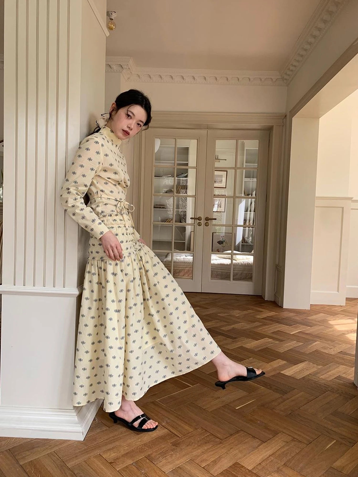 Floral Cotton High Waist A Line Maxi Skirt