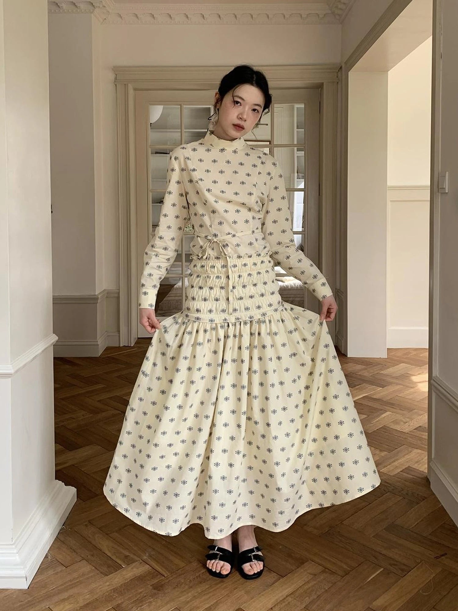 Floral Cotton High Waist A Line Maxi Skirt