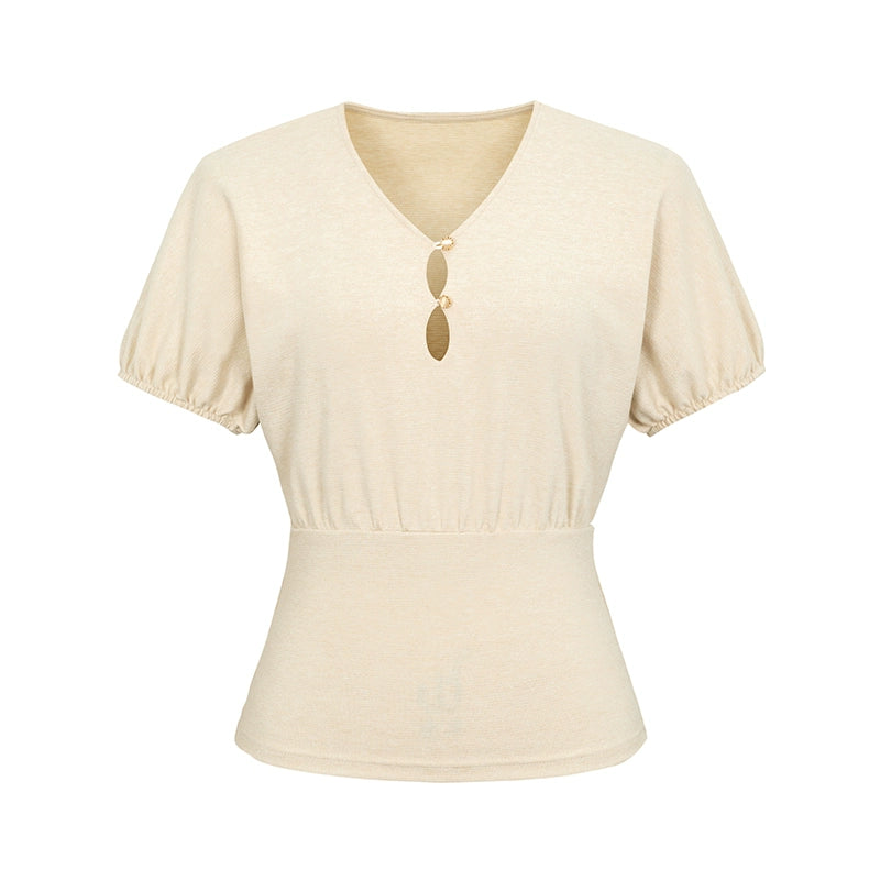 Dorydory_Floral_Sleeve_Sheer_V-Neck_Cropped_Tee_MISSTT