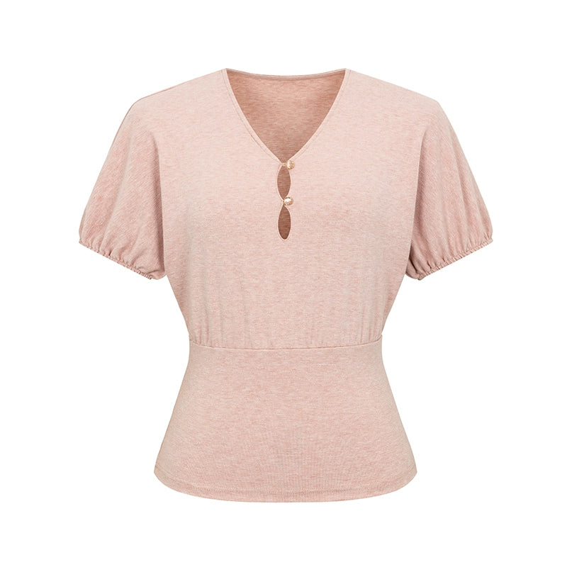 Dorydory_Floral_Sleeve_Sheer_V-Neck_Cropped_Tee_MISSTT