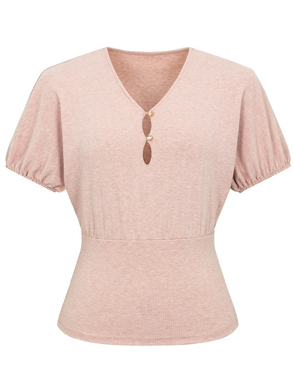 Floral Sleeve Sheer V-Neck Cropped Tee