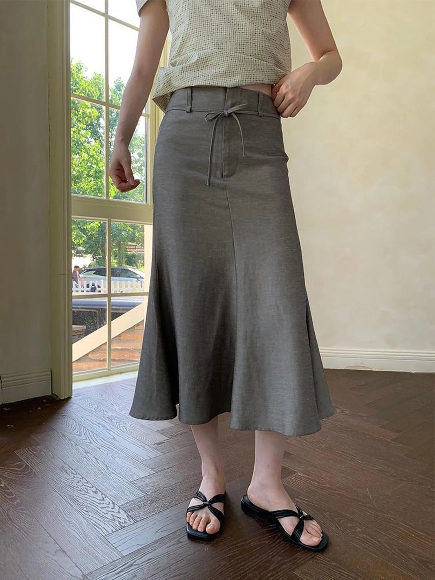 Flowy Midi Wrap Skirt With Asymmetric Hem