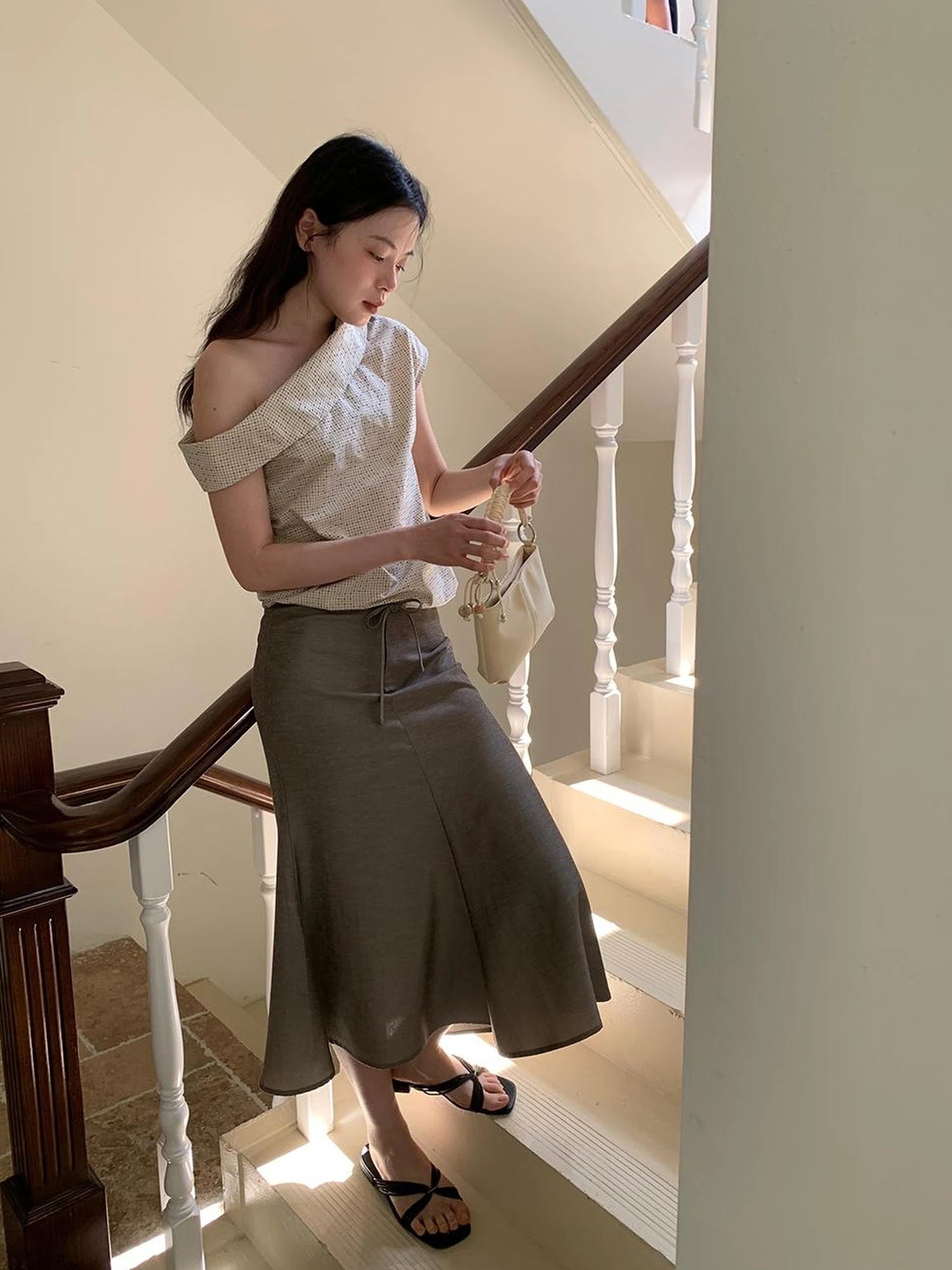 Flowy Midi Wrap Skirt With Asymmetric Hem