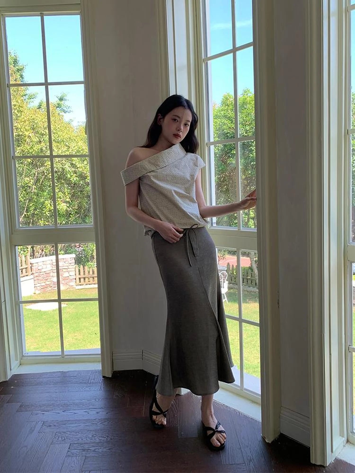 Flowy Midi Wrap Skirt With Asymmetric Hem