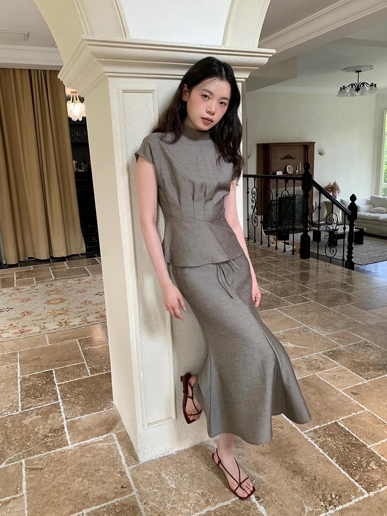 Flowy Midi Wrap Skirt With Asymmetric Hem