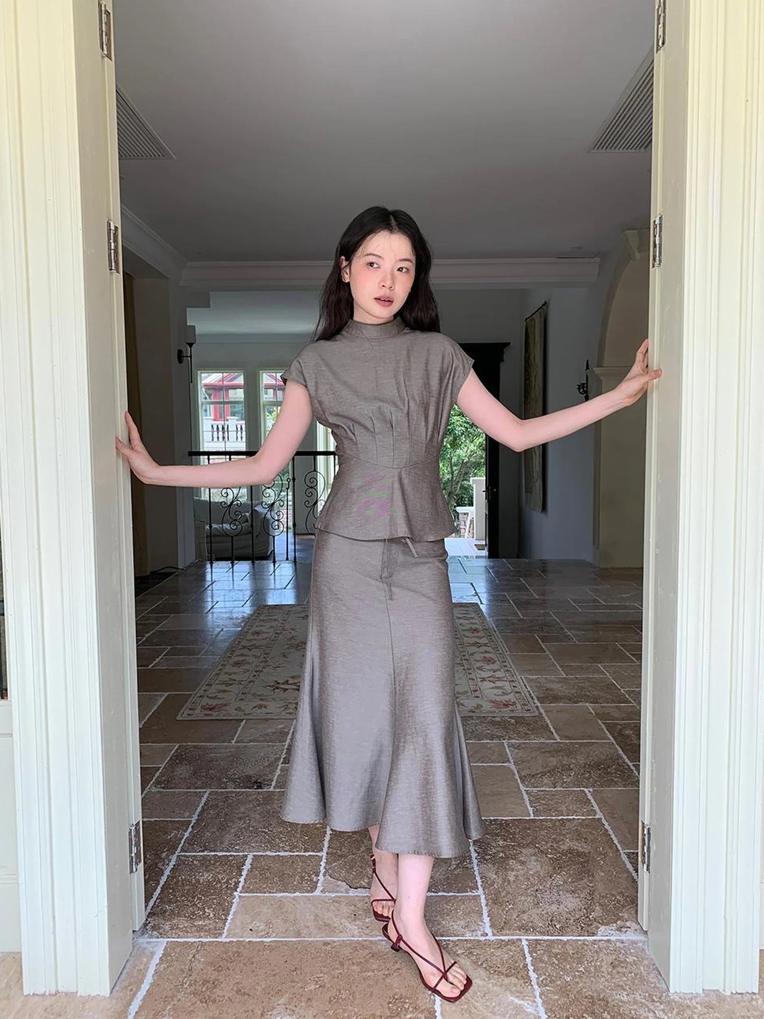 Flowy Midi Wrap Skirt With Asymmetric Hem