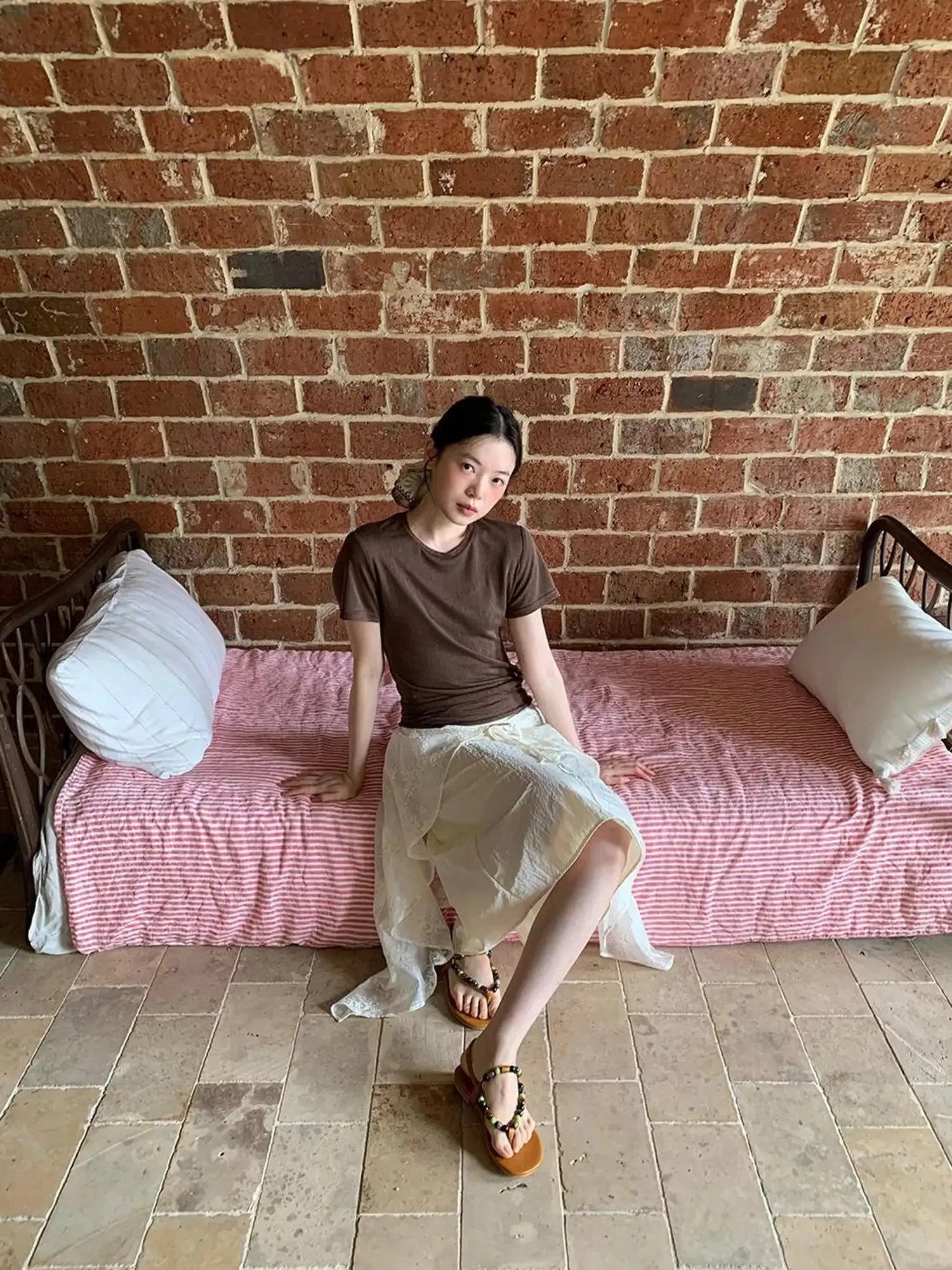 Flowy Ribbon Hem T-shirt with Elastic Waist