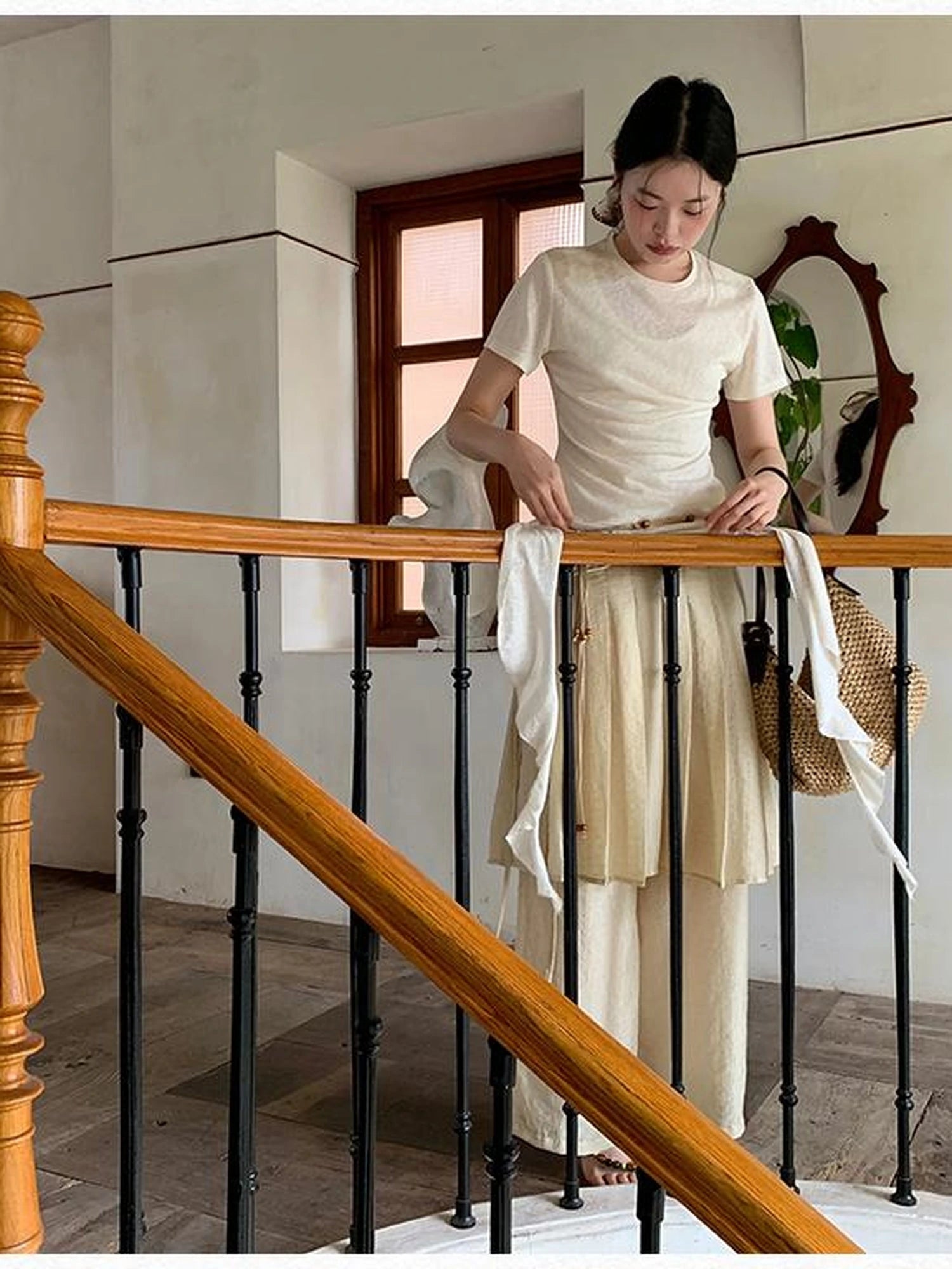 Flowy Ribbon Hem T-shirt with Elastic Waist