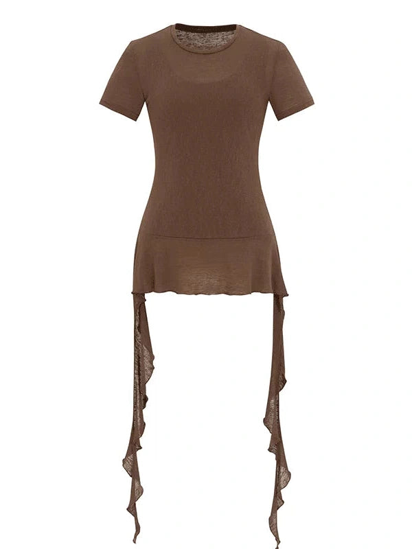 Flowy Ribbon Hem T-shirt with Elastic Waist