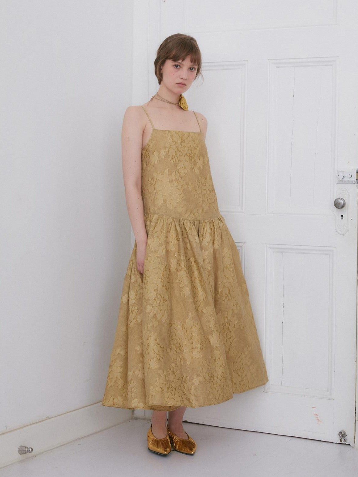 Dorydory Gold Tie Dye Jacquard A Line Floral Strap Women&