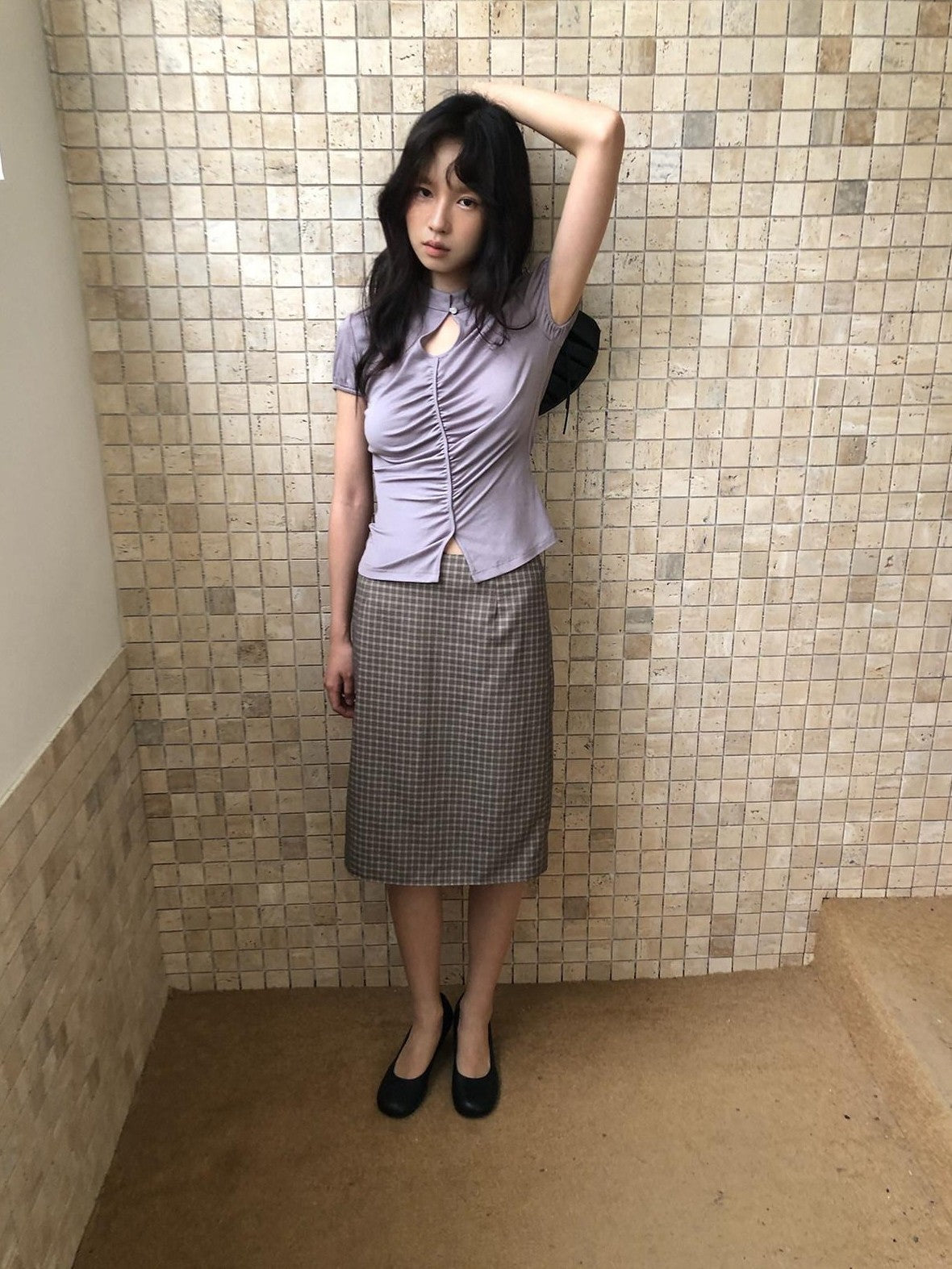 Dorydory Gray Purple Plaid Vintage Pencil Women&