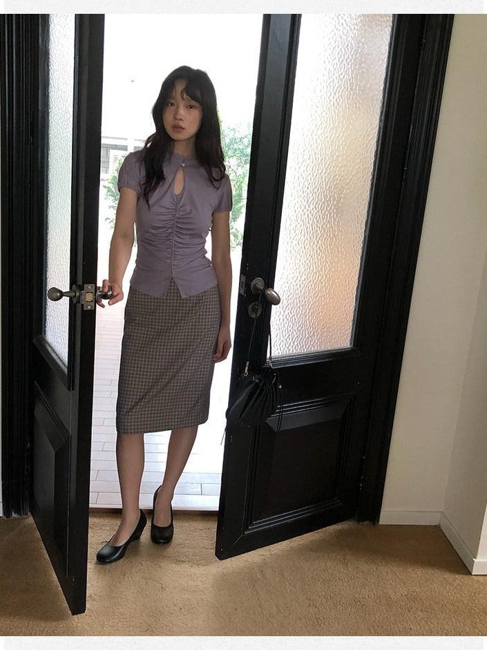 Dorydory Gray Purple Plaid Vintage Pencil Women&