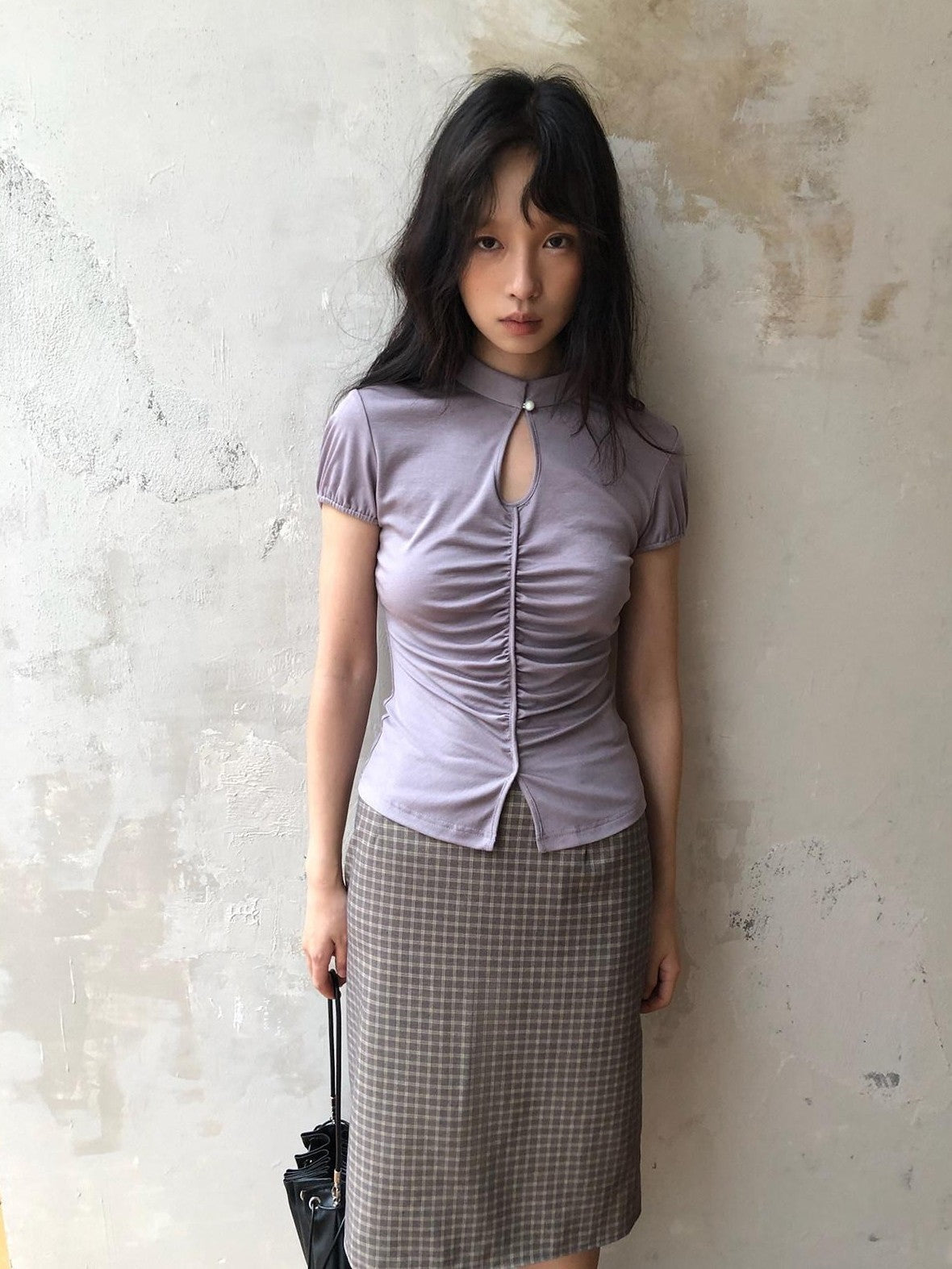 Dorydory Gray Purple Plaid Vintage Pencil Women&