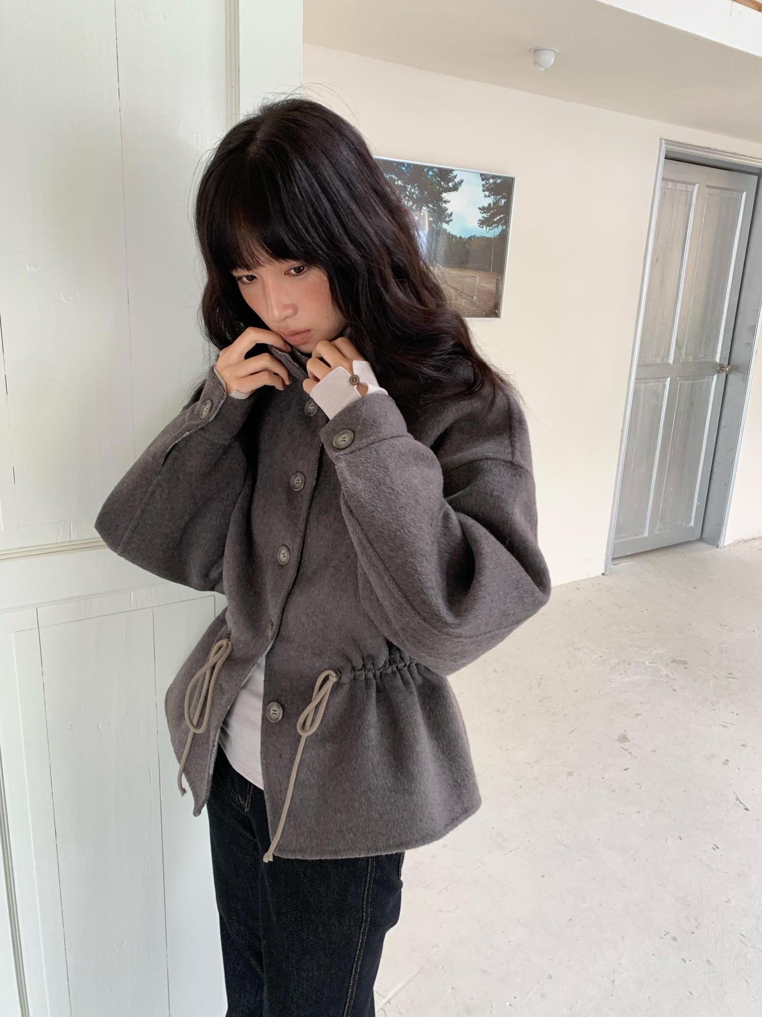 Dorydory Grey Blue Drawstring Tulip Cinched Waist Double Face Women&