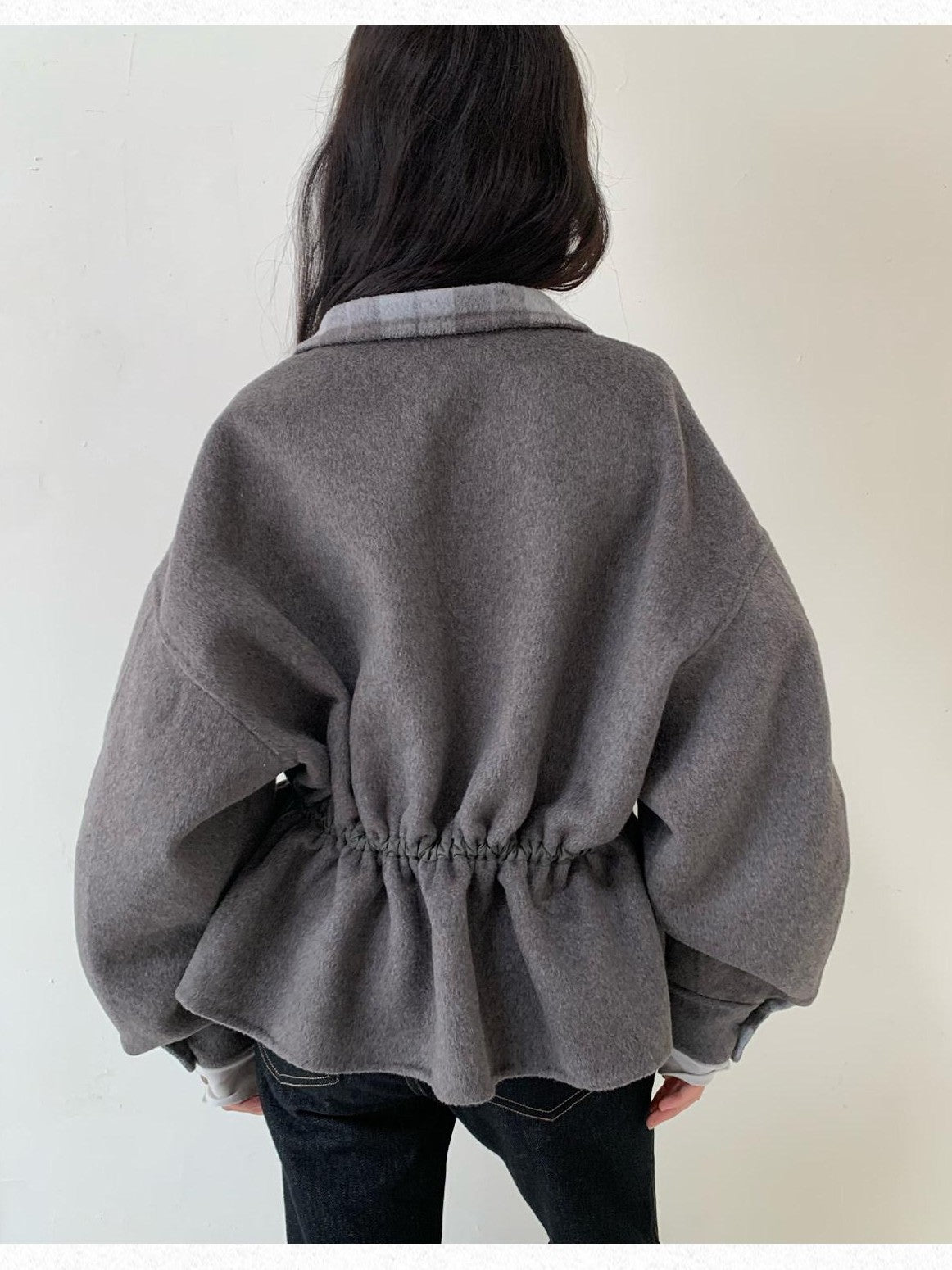 Dorydory Grey Blue Drawstring Tulip Cinched Waist Double Face Women&