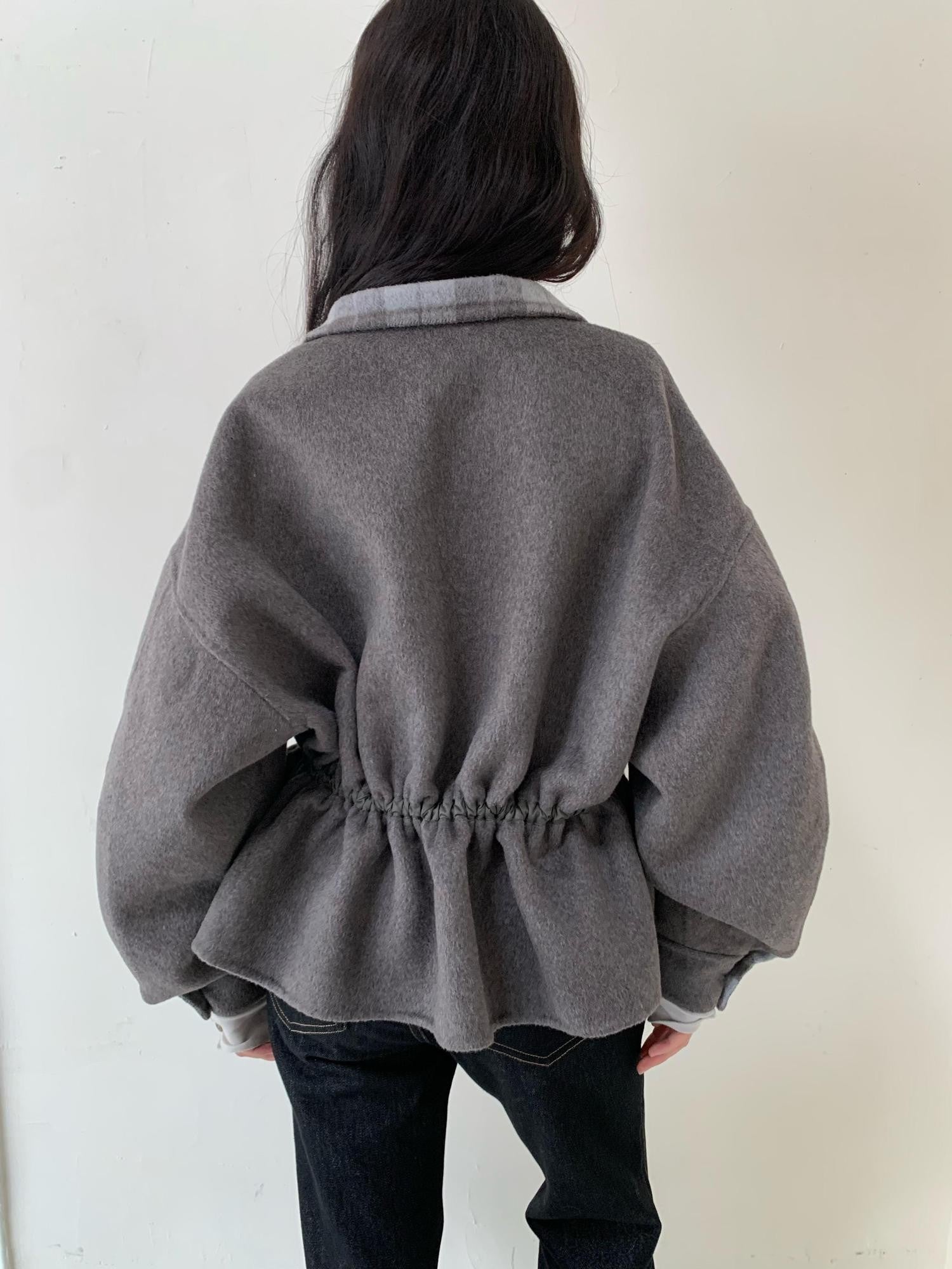 Dorydory Grey Blue Drawstring Tulip Cinched Waist Double Face Women&