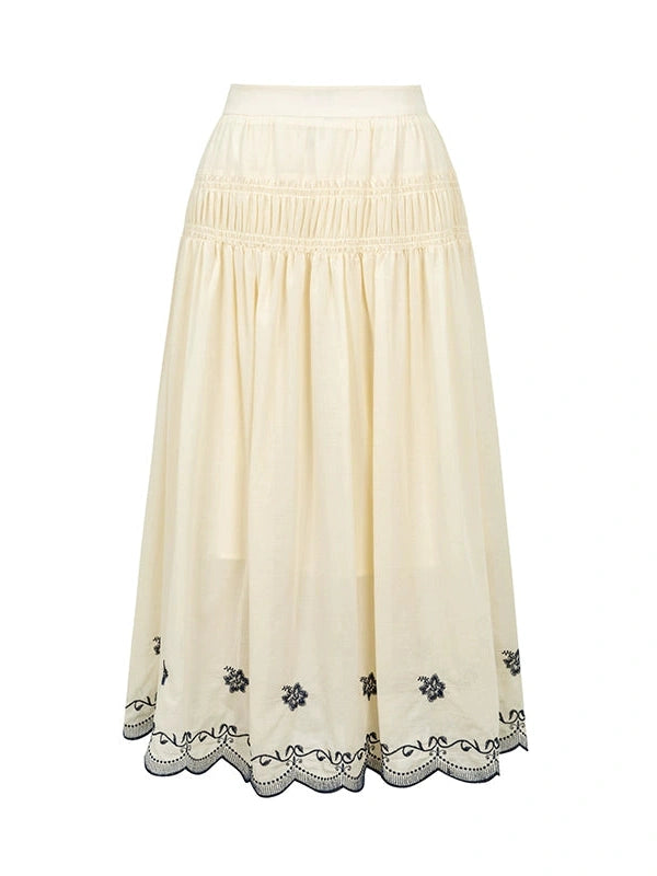 High Waisted Embroidered A Line Maxi Skirt With Color Blocking