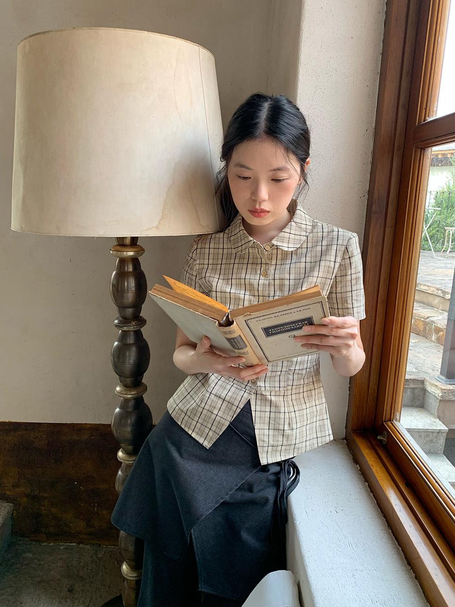 High Waisted Gingham Short Sleeve Shirt