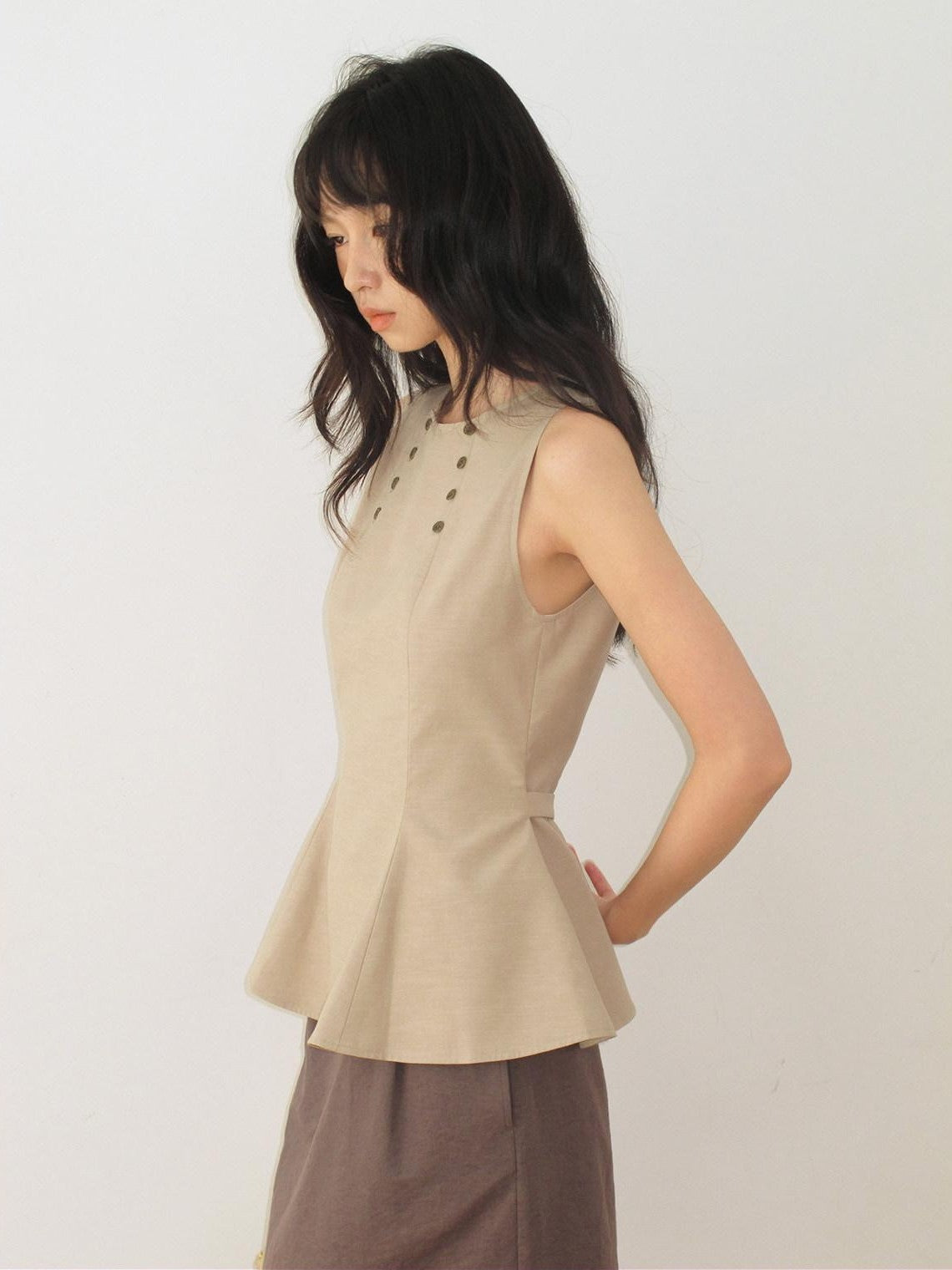 Dorydory Khaki Double Row Buttons A Line Waist Women&