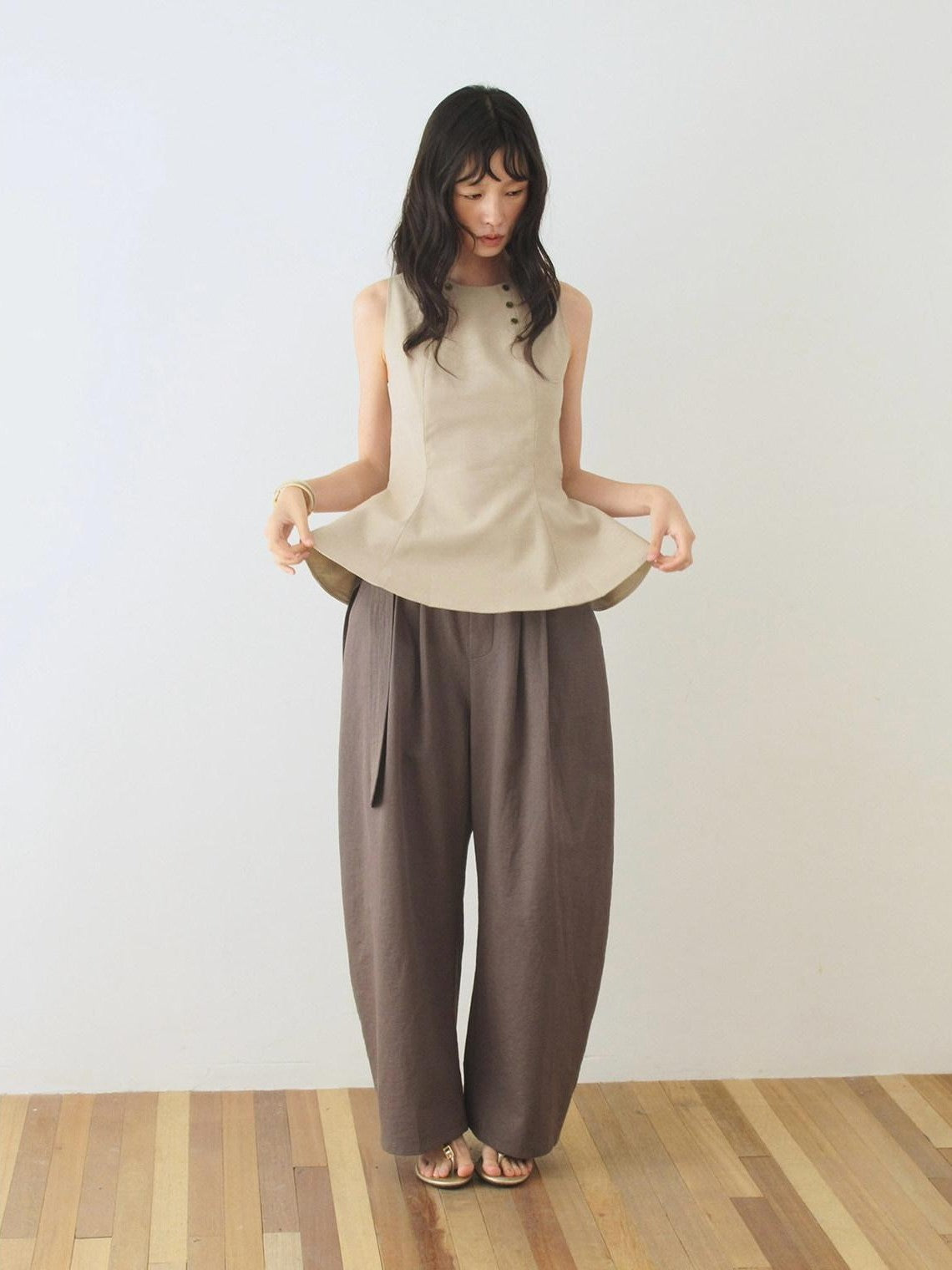 Dorydory Khaki Double Row Buttons A Line Waist Women&