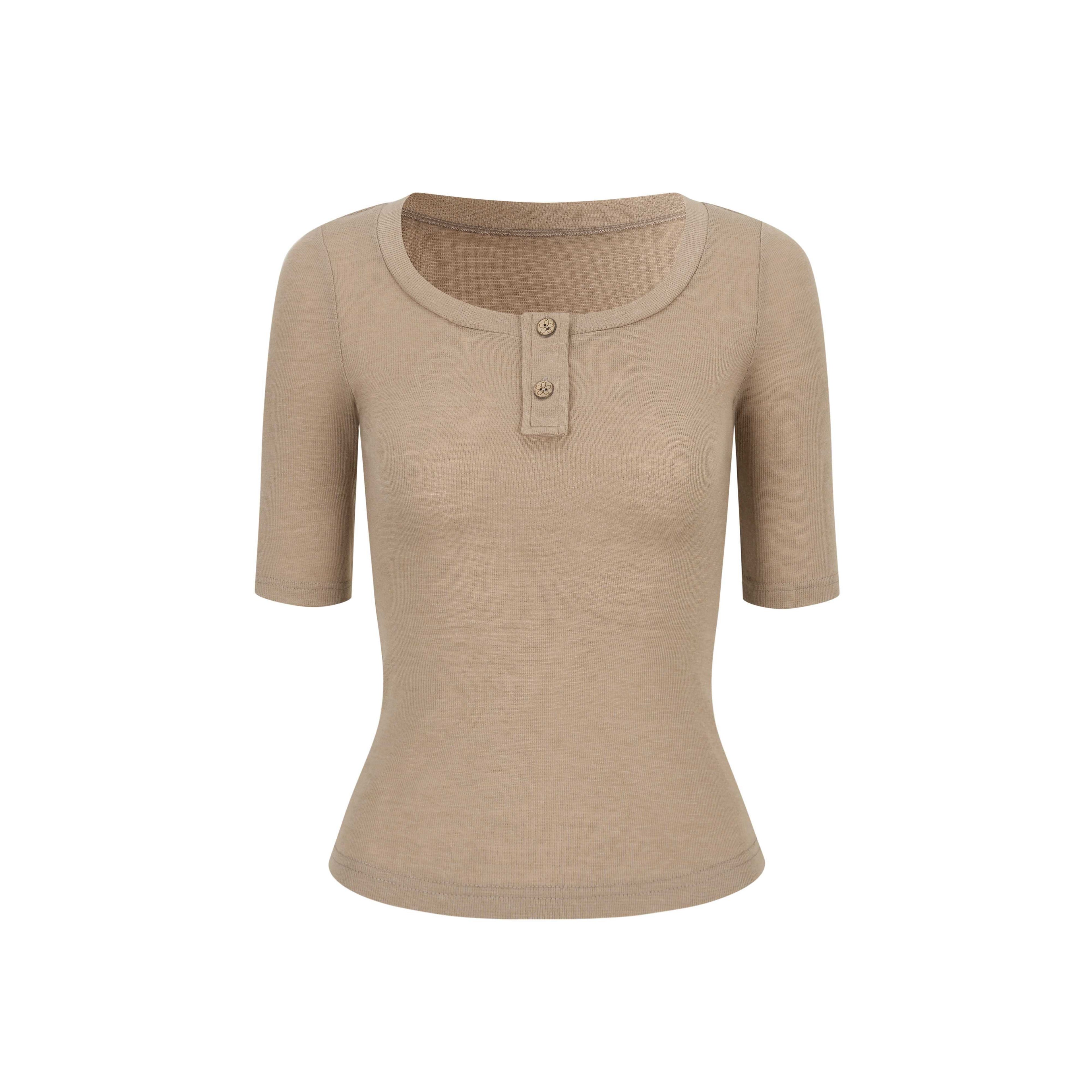 Dorydory_Khaki_Henley_Neck_Slim_Fit_Women&