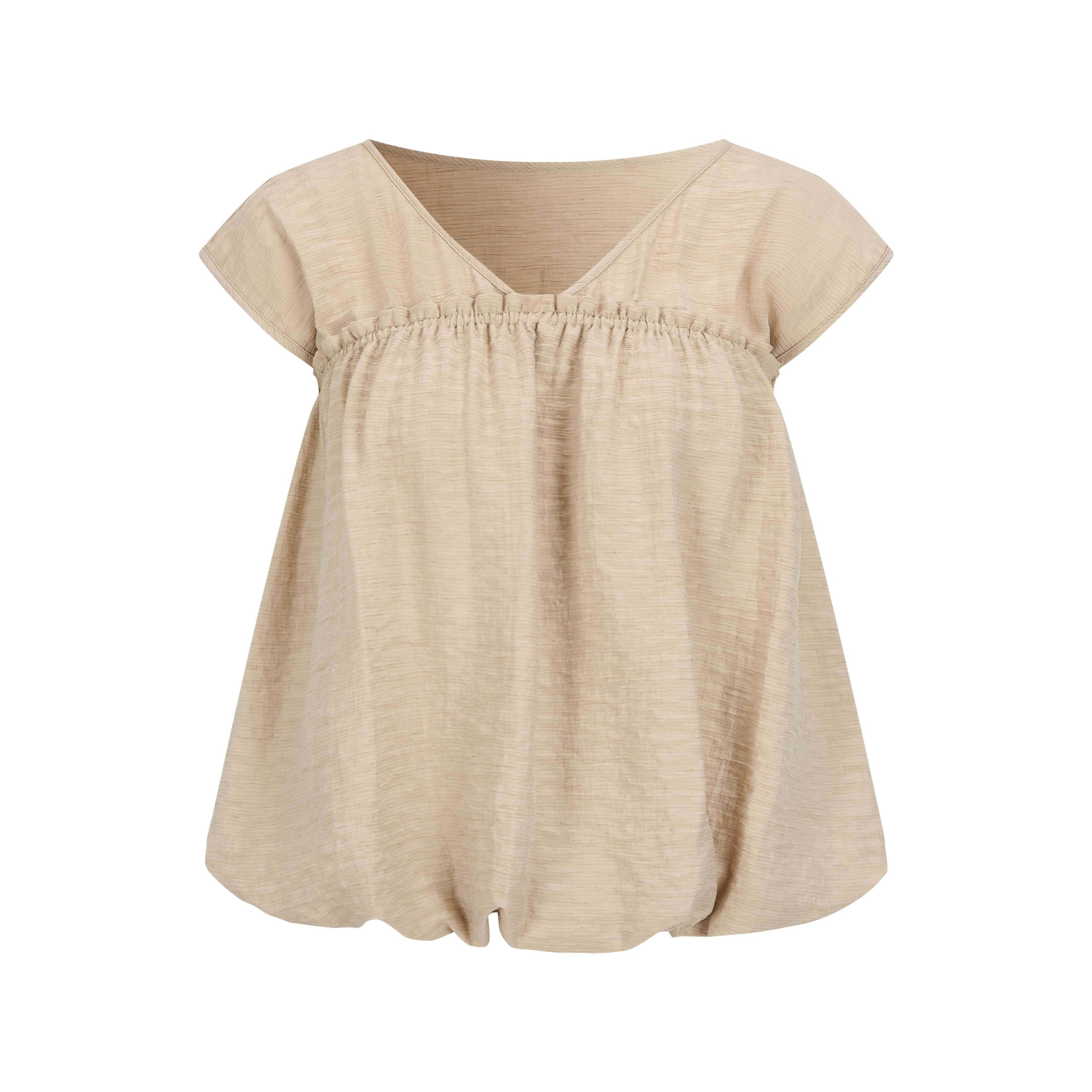 Dorydory_Khaki_Ruched_V-neck_Cropped_Bubble_Hem_Women&